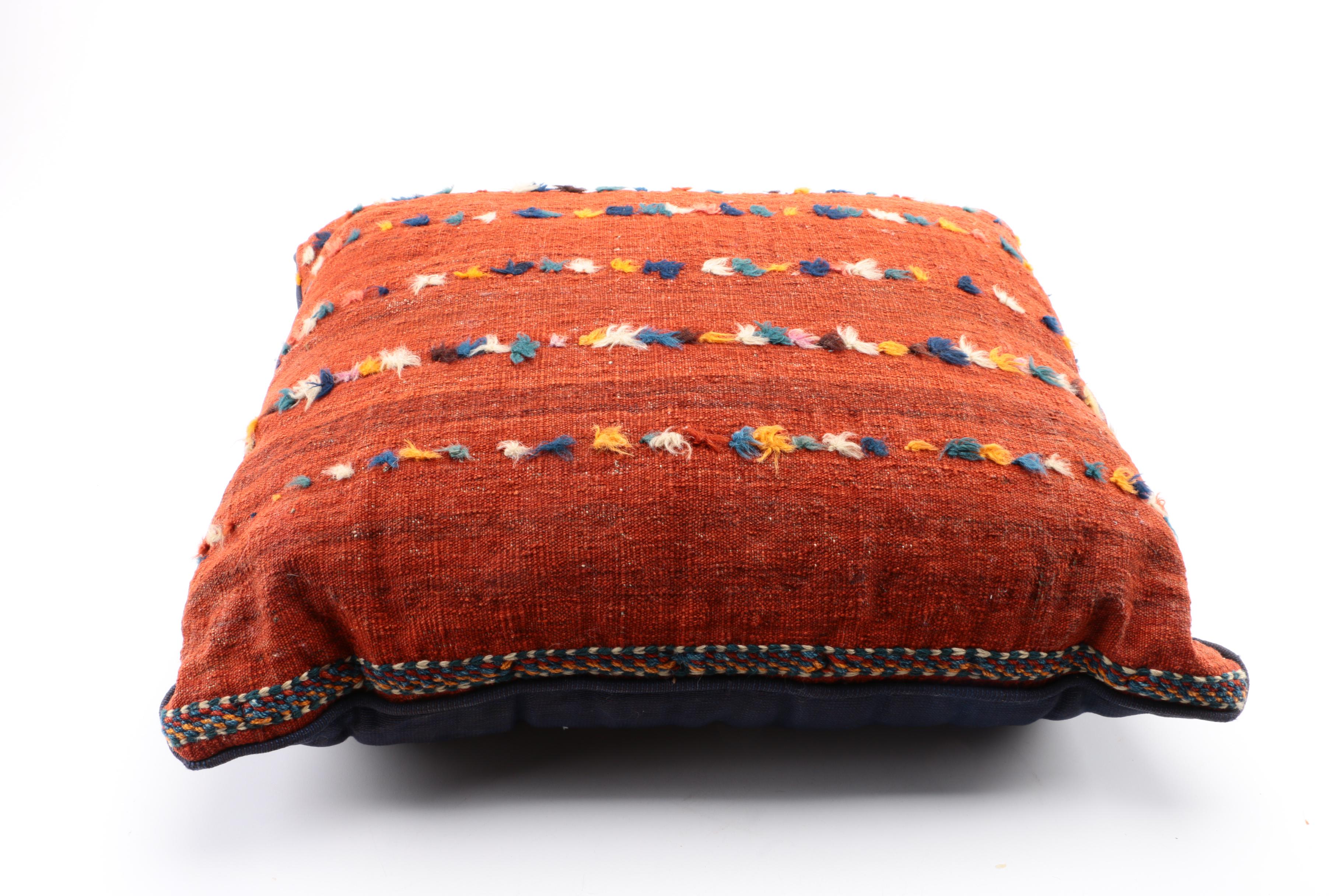 Handwoven and Embroidered Red Wool Pillow