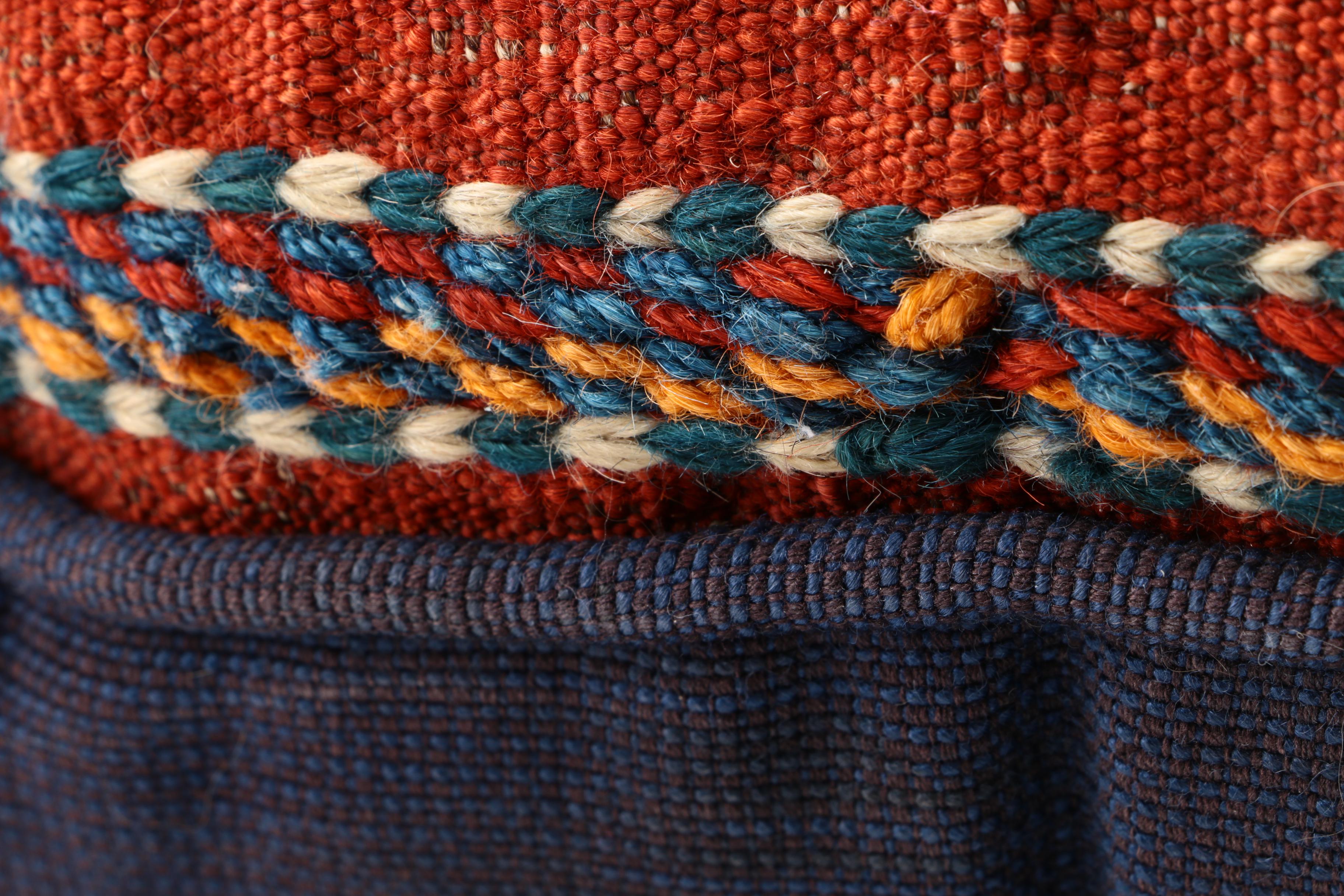 Handwoven and Embroidered Red Wool Pillow