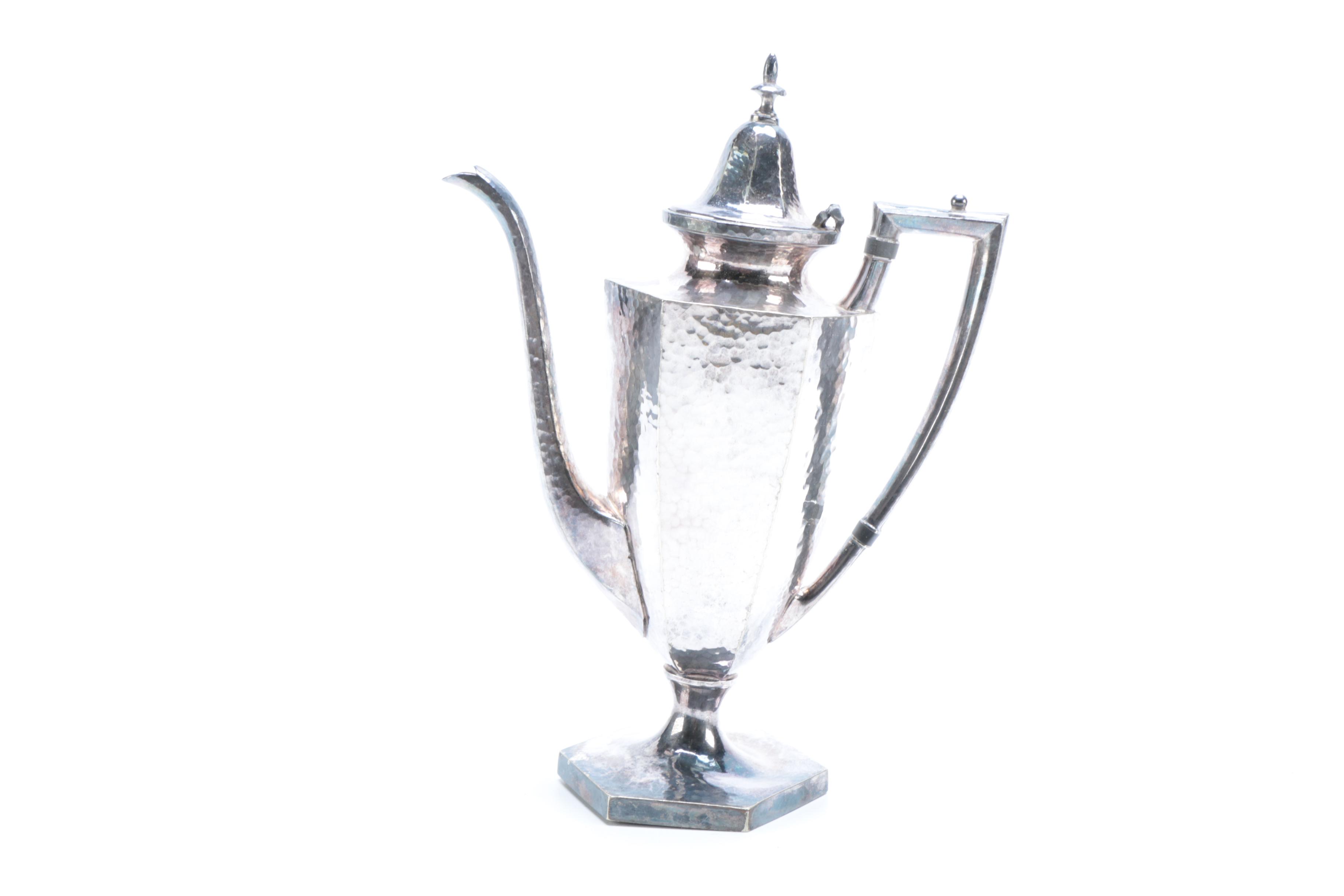 Derby Hammered Silver Plate Coffee Set and Webster Tray