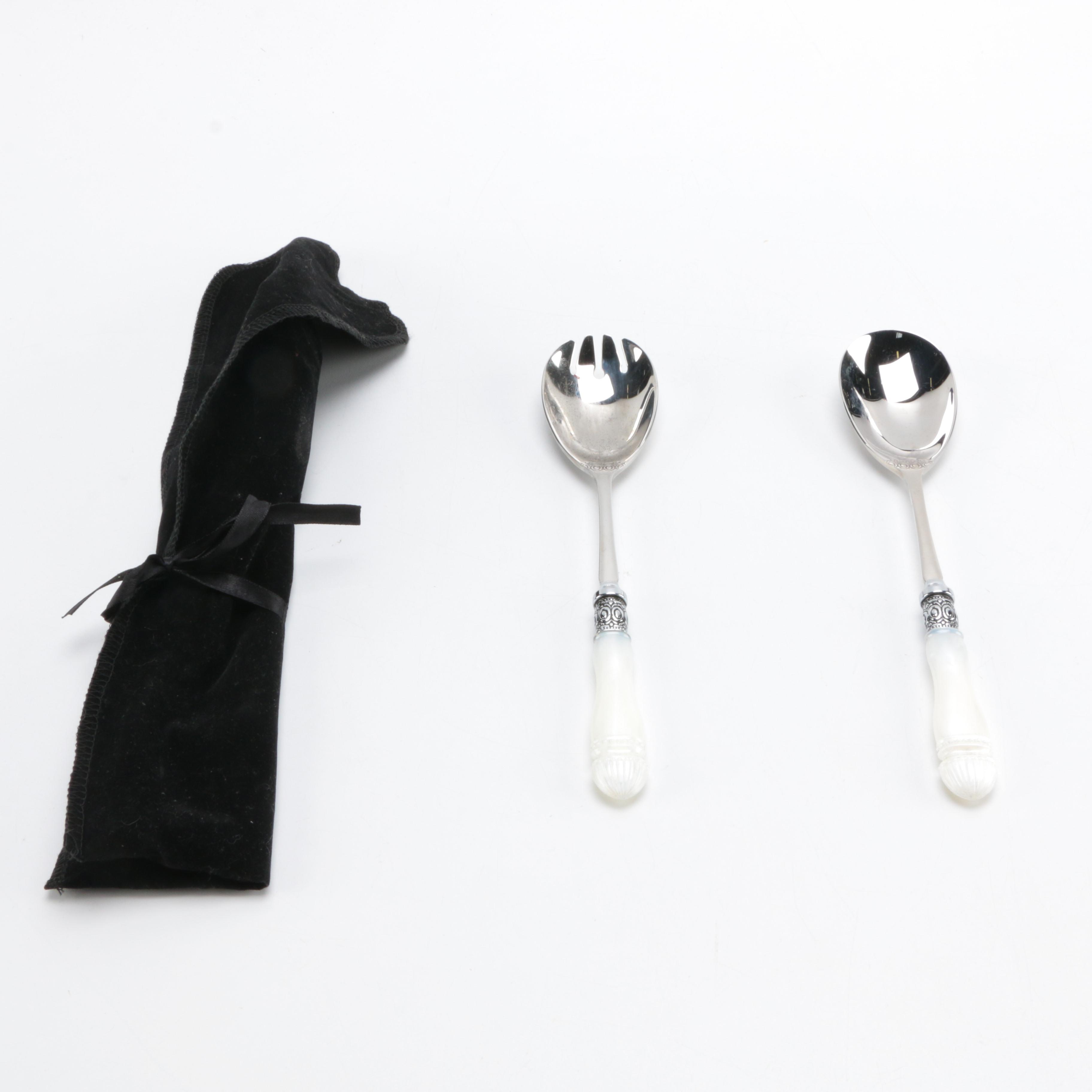 SLAH Southern Living Stainless Steel Salad Servers With Mother of Pearl Handles