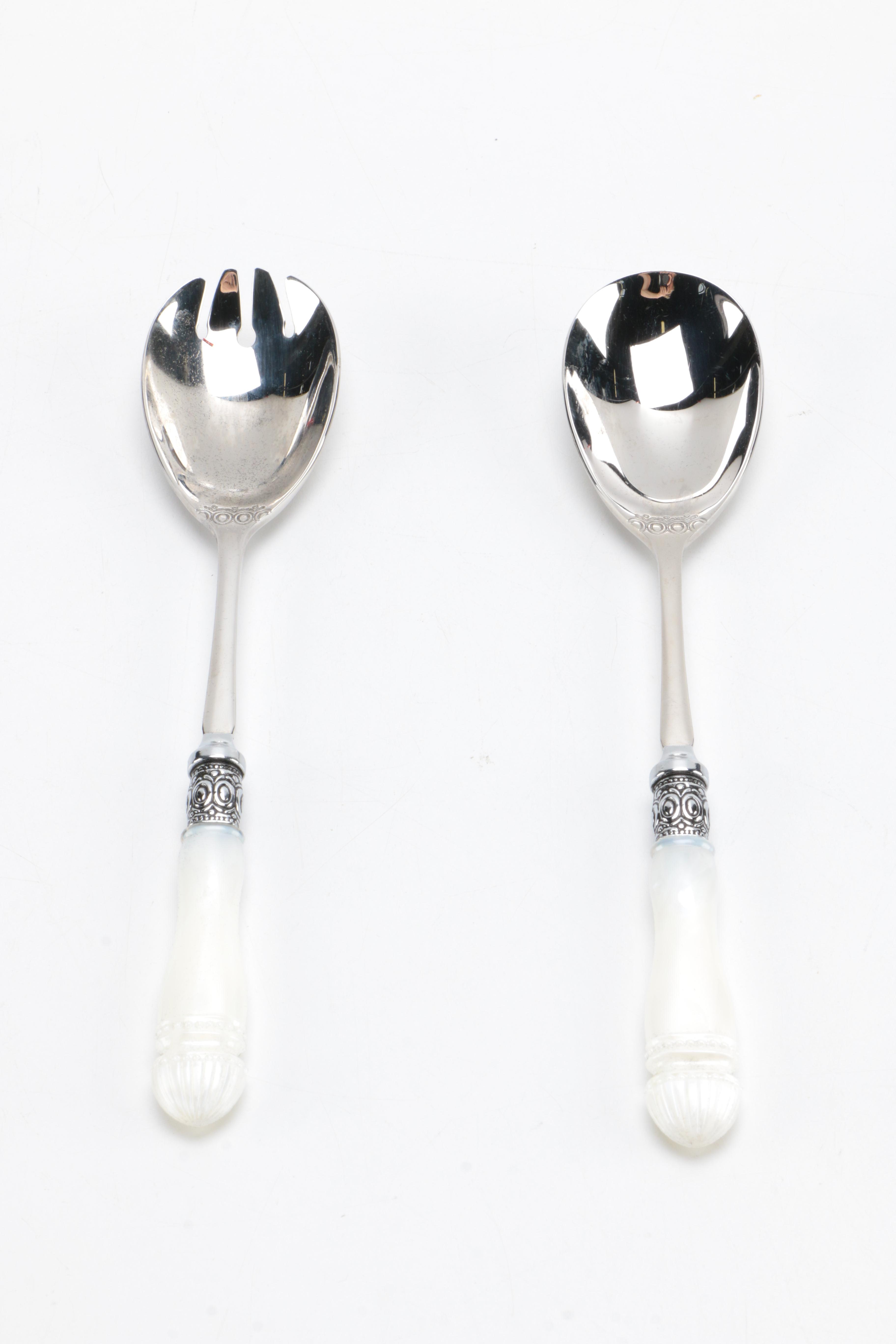 SLAH Southern Living Stainless Steel Salad Servers With Mother of Pearl Handles