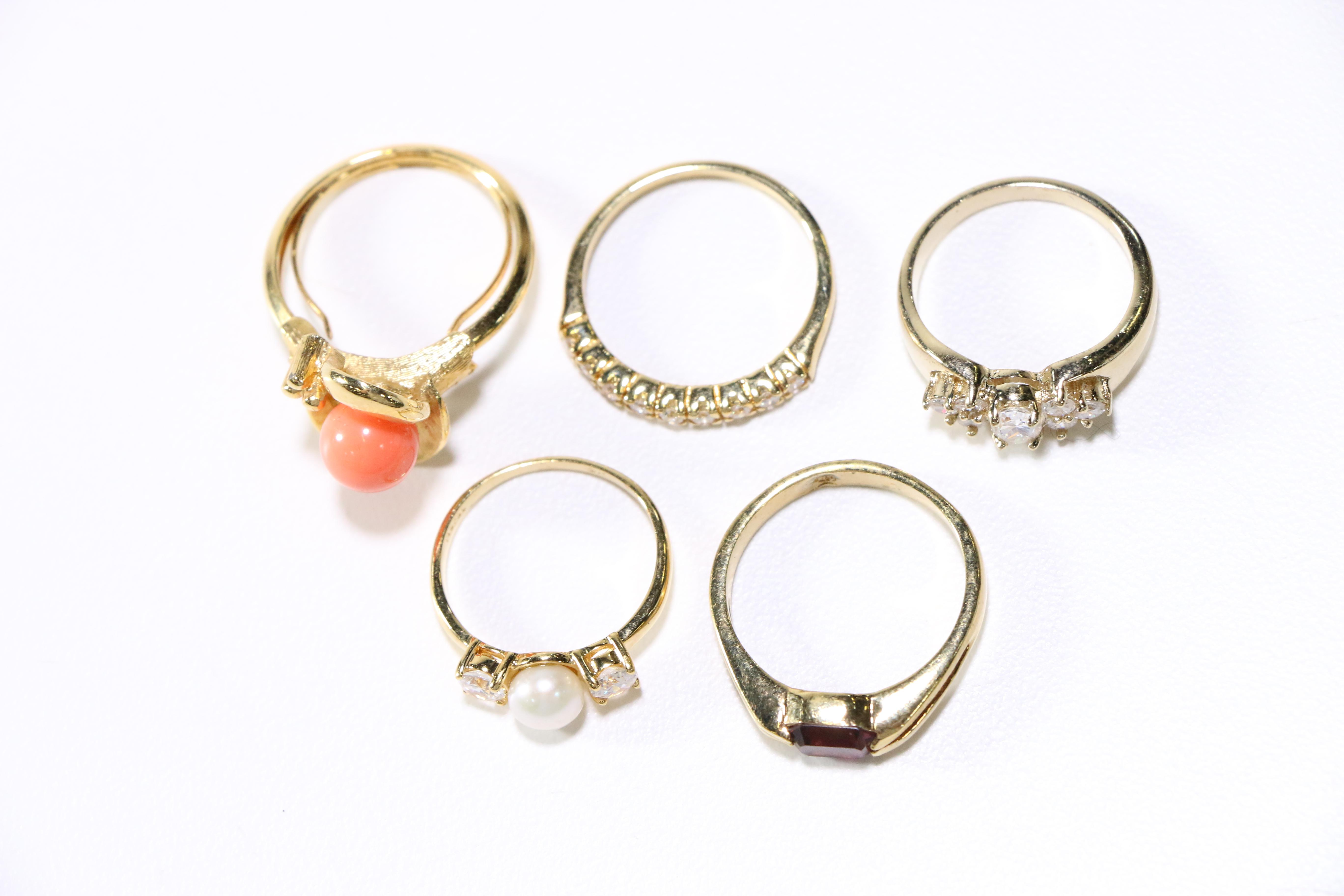 Assorted Gold Tone Rings and Brooches