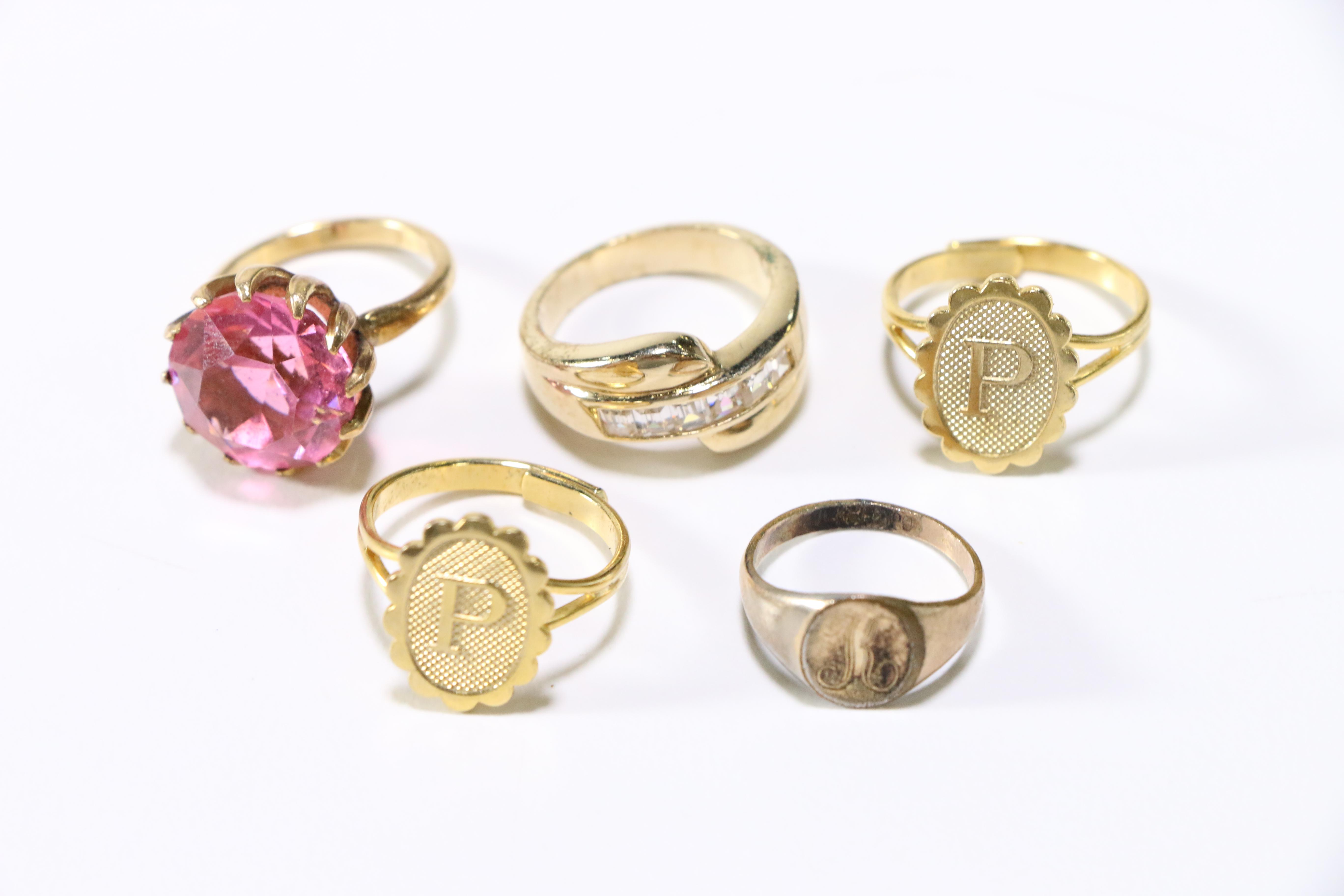 Assorted Gold Tone Rings and Brooches