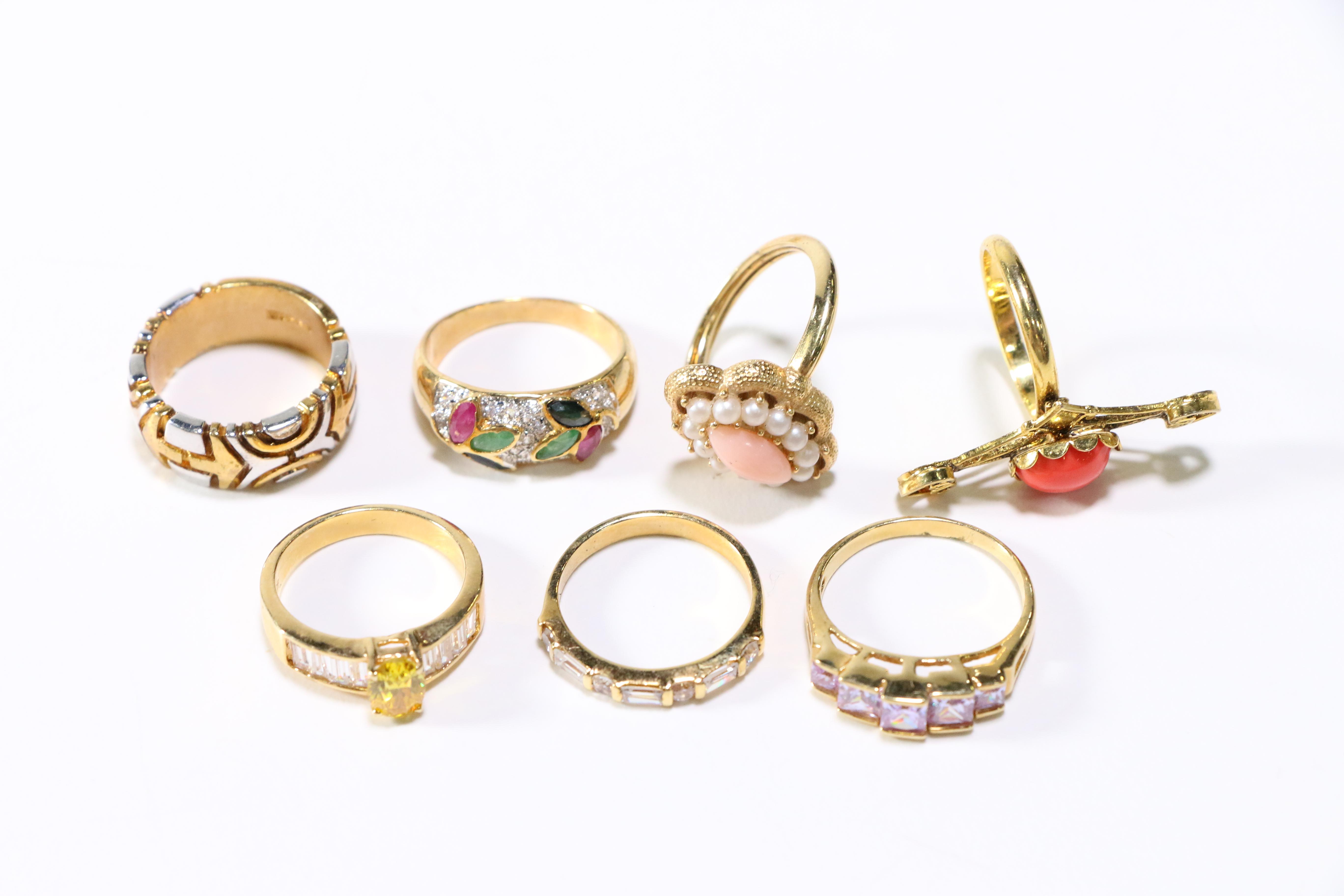 Assorted Gold Tone Rings and Brooches