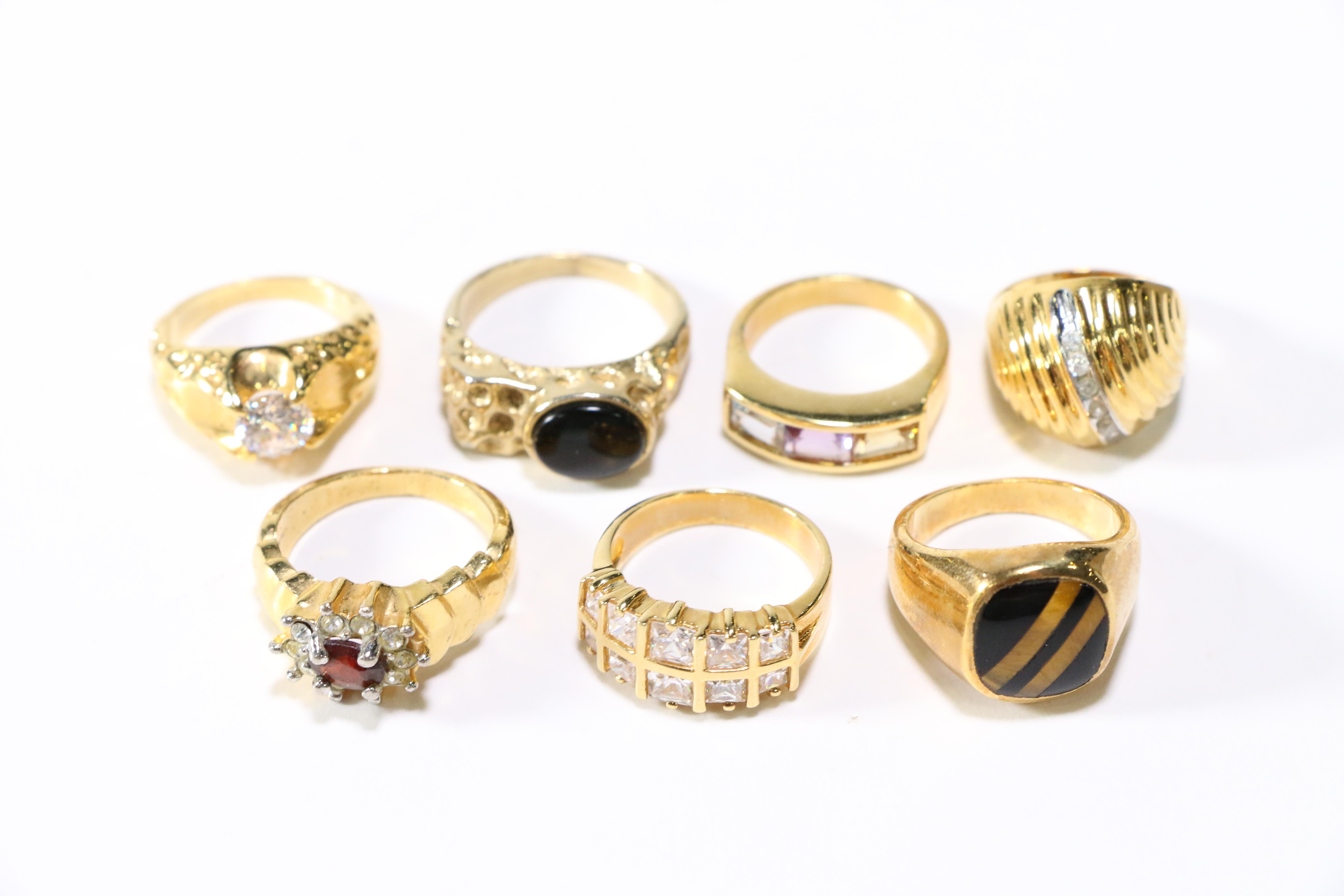 Assorted Gold Tone Rings and Brooches