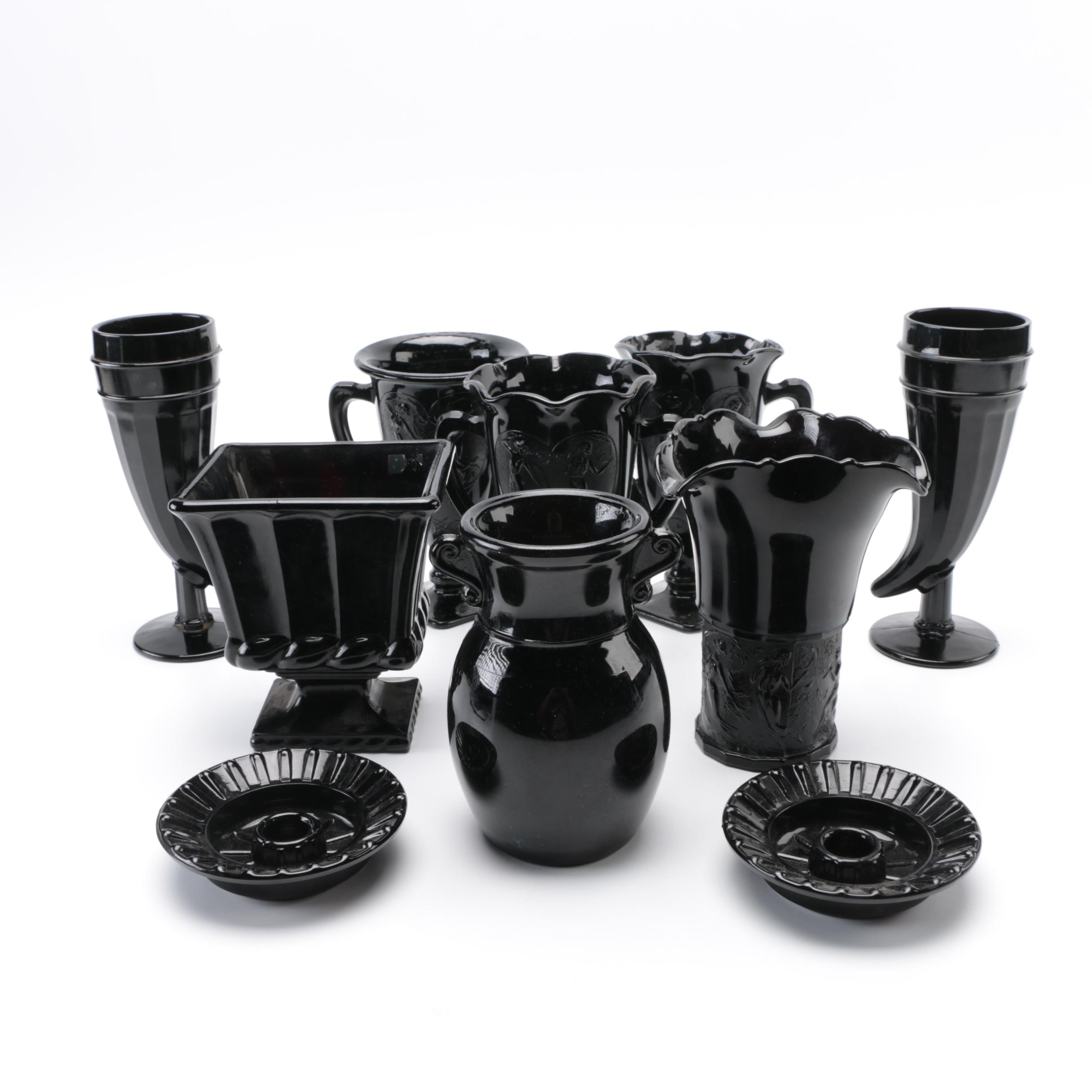 Tiara Exclusives Black Amethyst Glass Vases and Planters Circa 1970