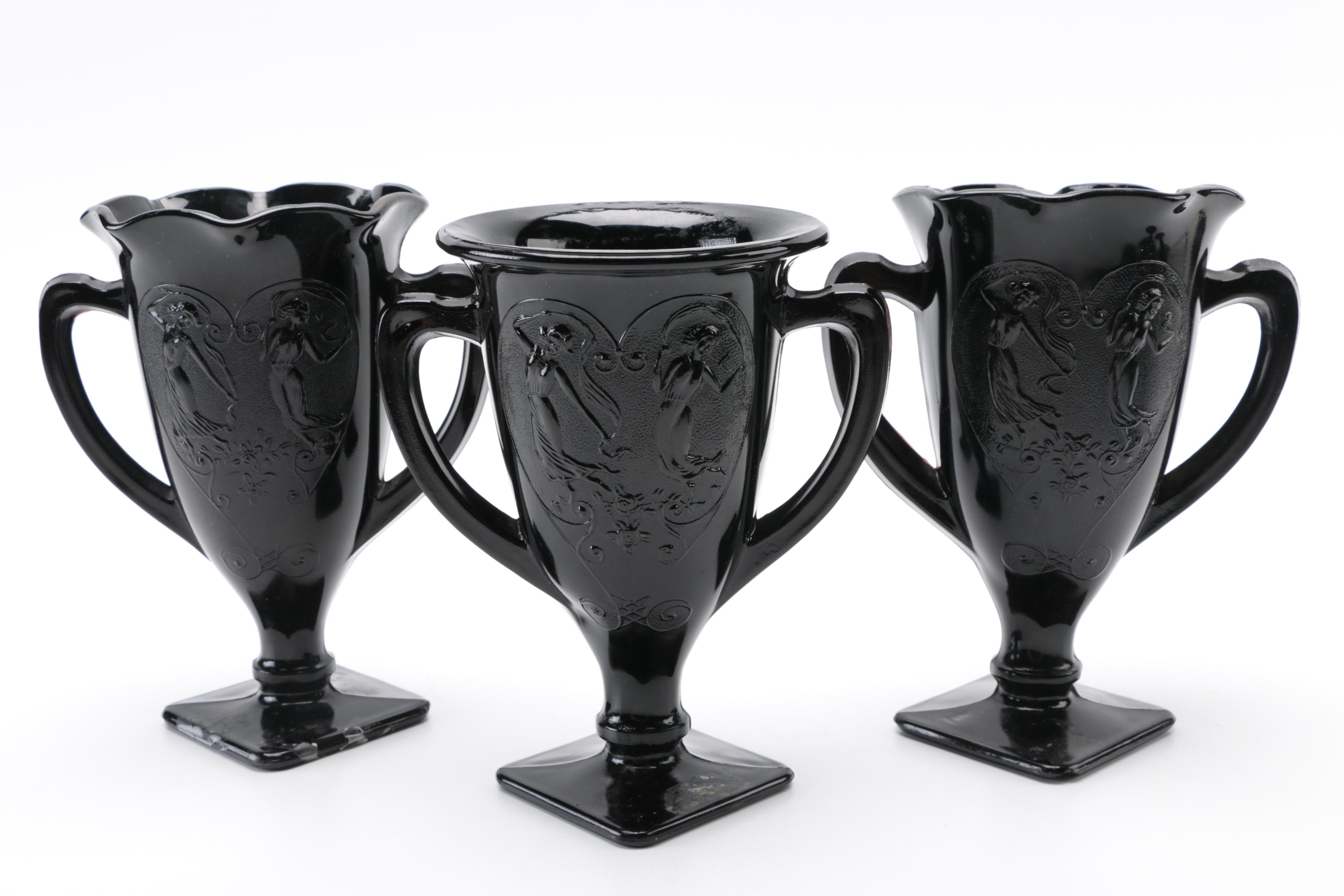 Tiara Exclusives Black Amethyst Glass Vases and Planters Circa 1970