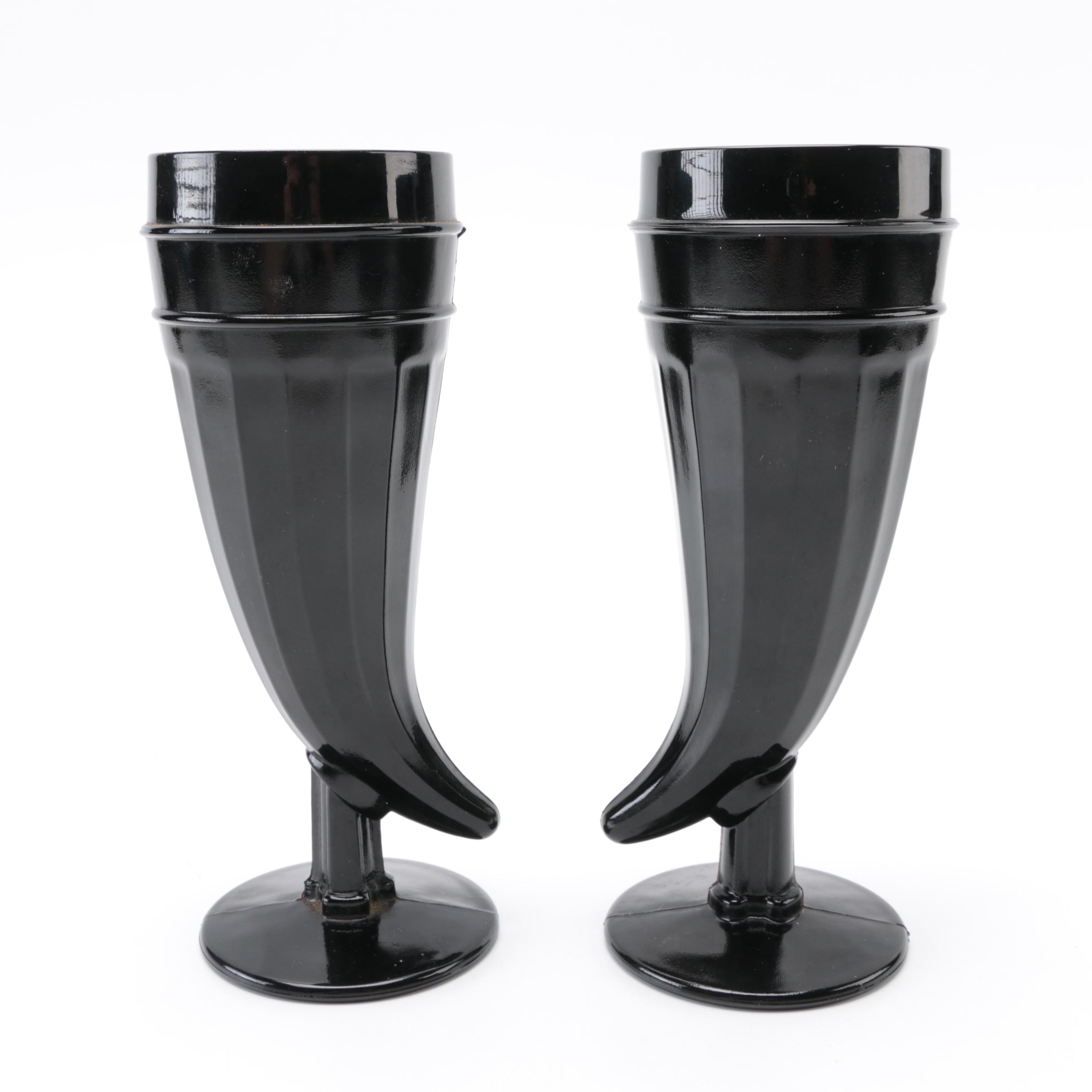 Tiara Exclusives Black Amethyst Glass Vases and Planters Circa 1970