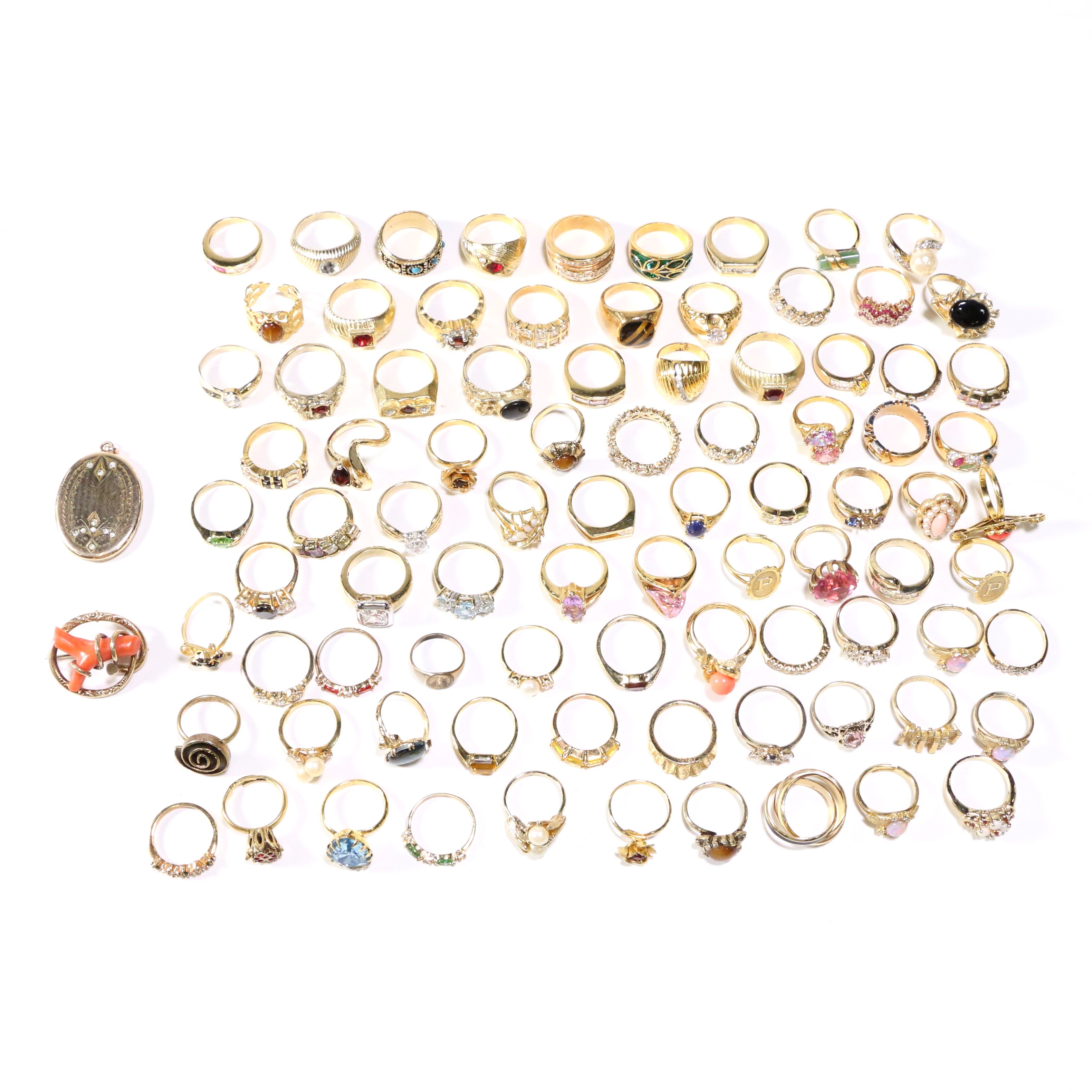 Assorted Gold Tone Rings and Brooches