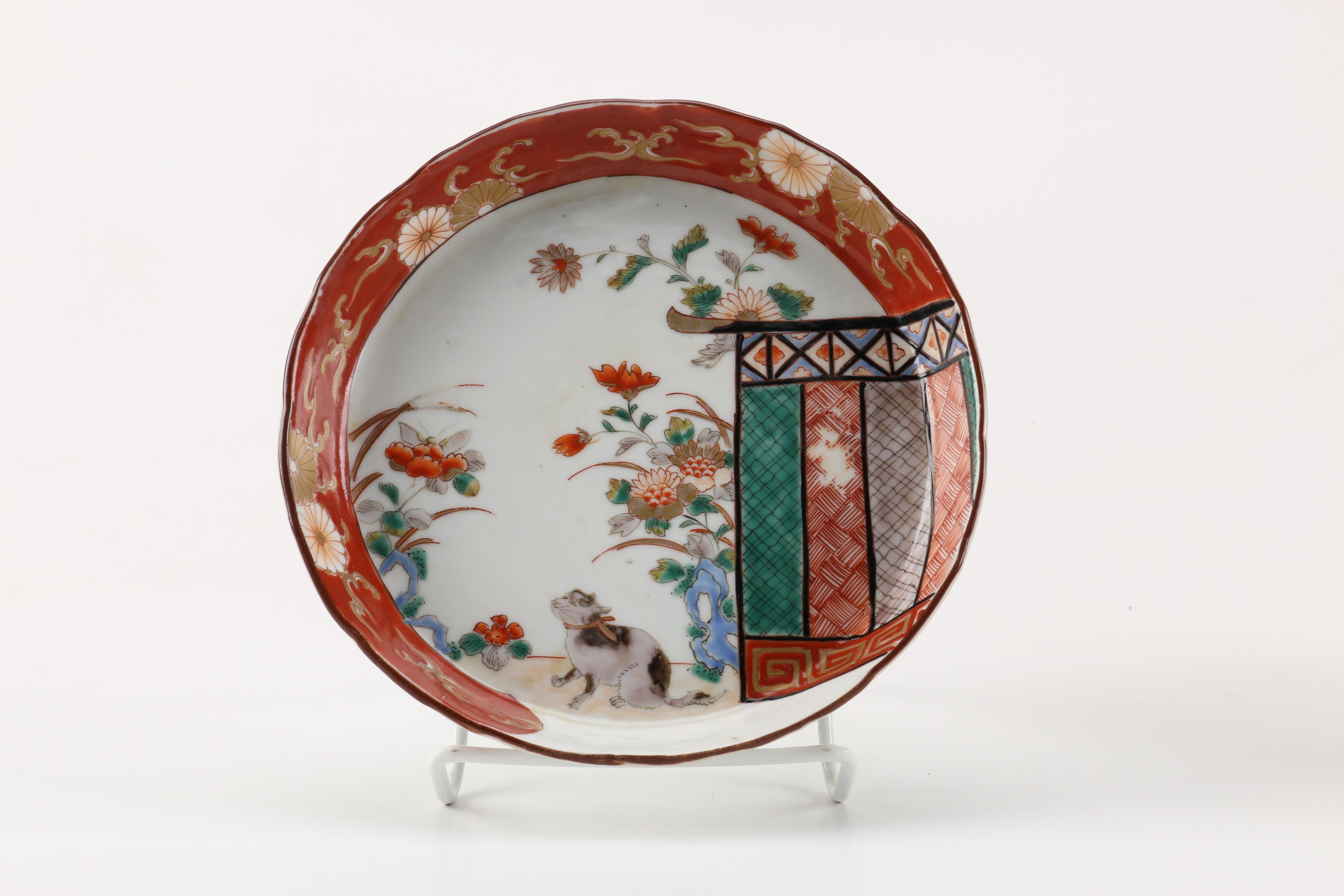 Set of East Asian Red and White Plates