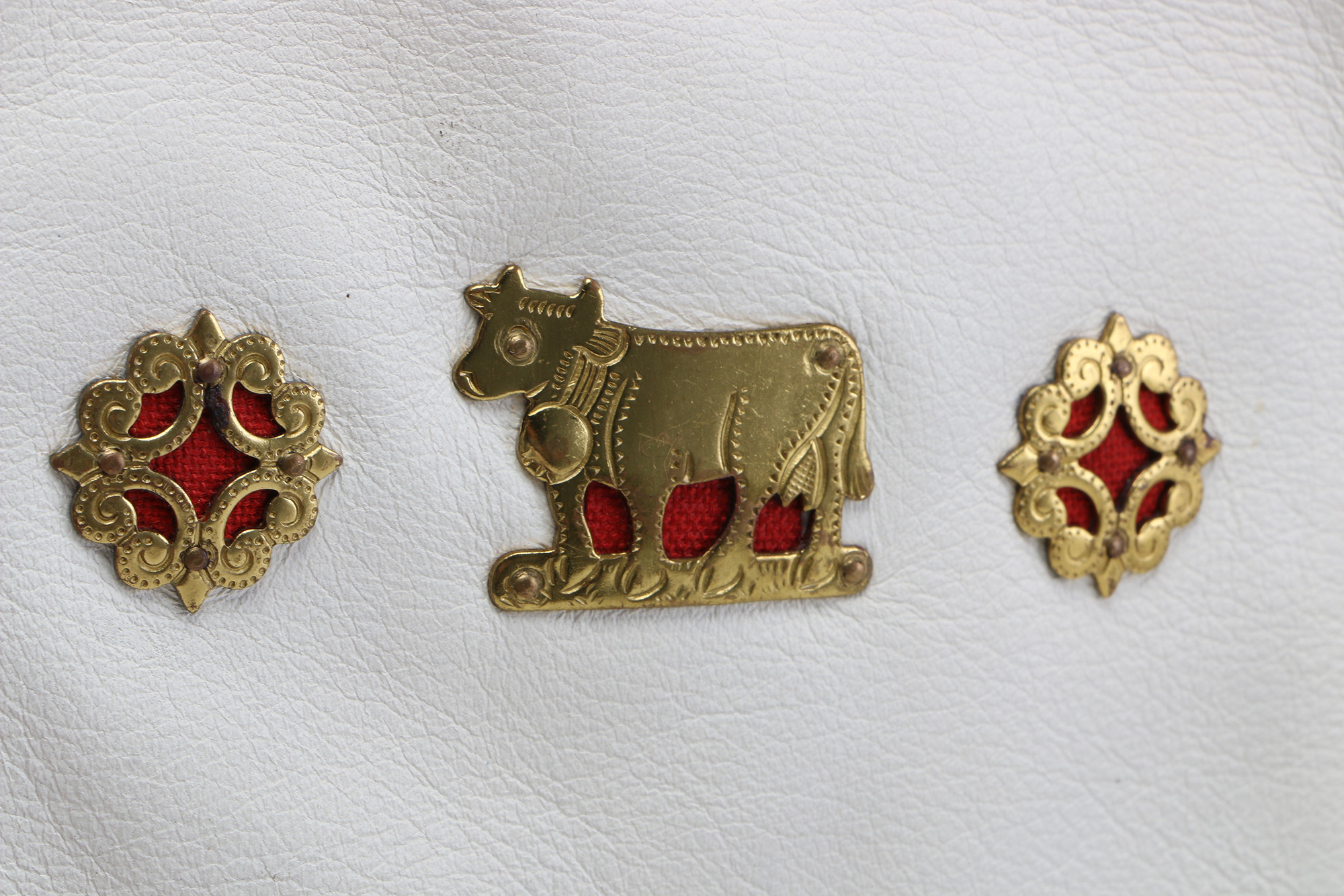 White Leather Fanny Pack With Metal Emblems