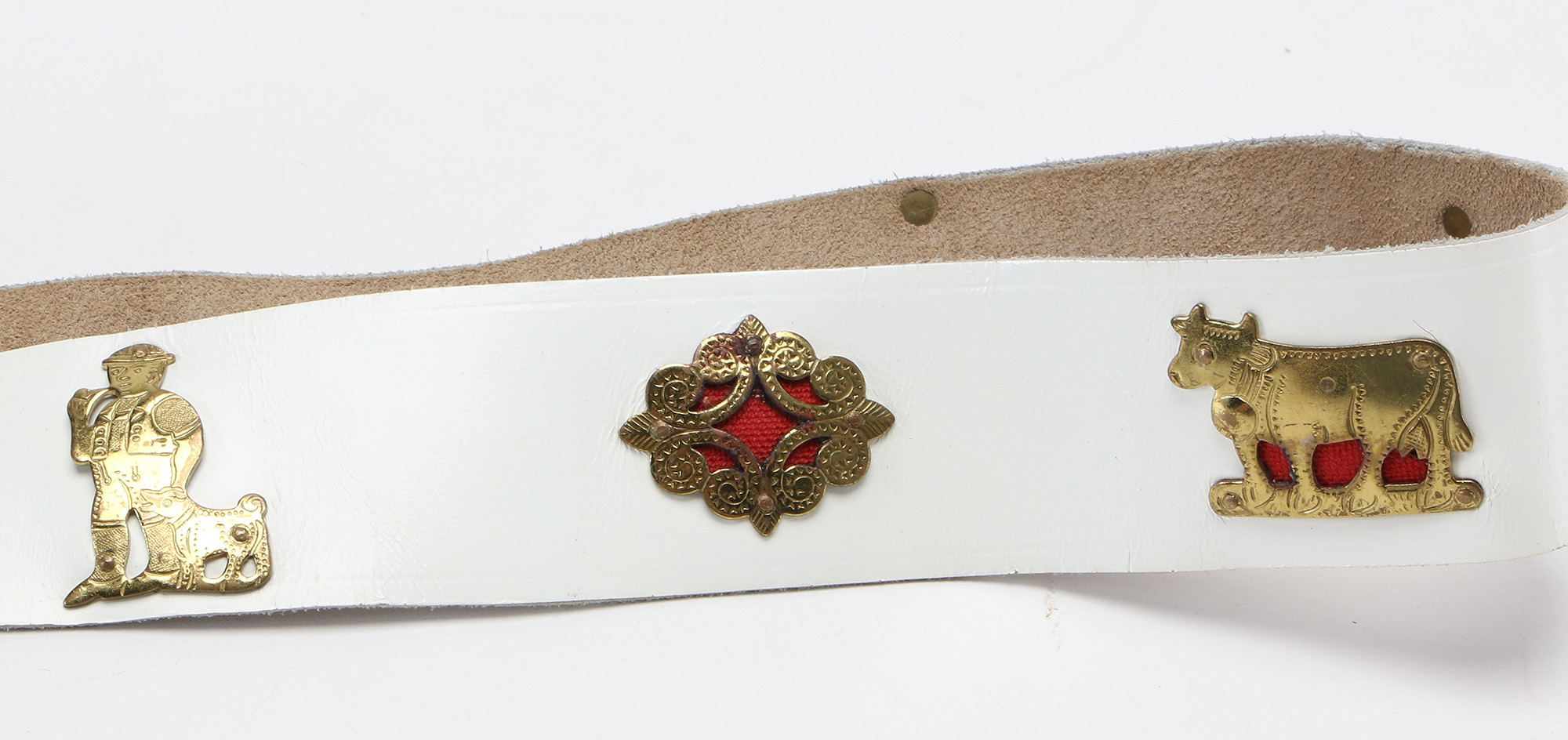 White Leather Fanny Pack With Metal Emblems