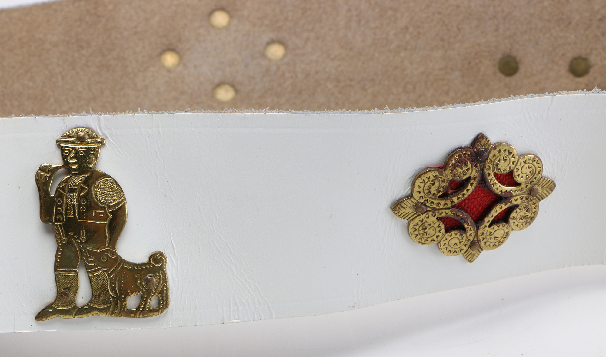 White Leather Fanny Pack With Metal Emblems