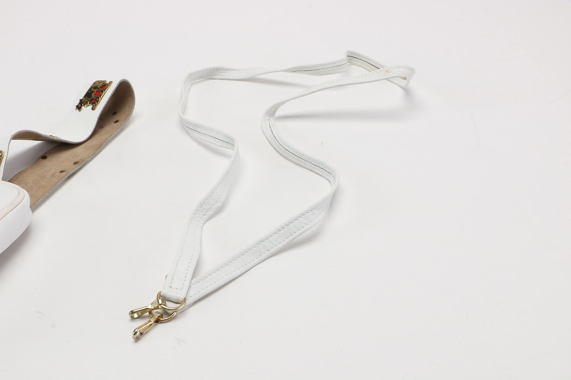 White Leather Fanny Pack With Metal Emblems