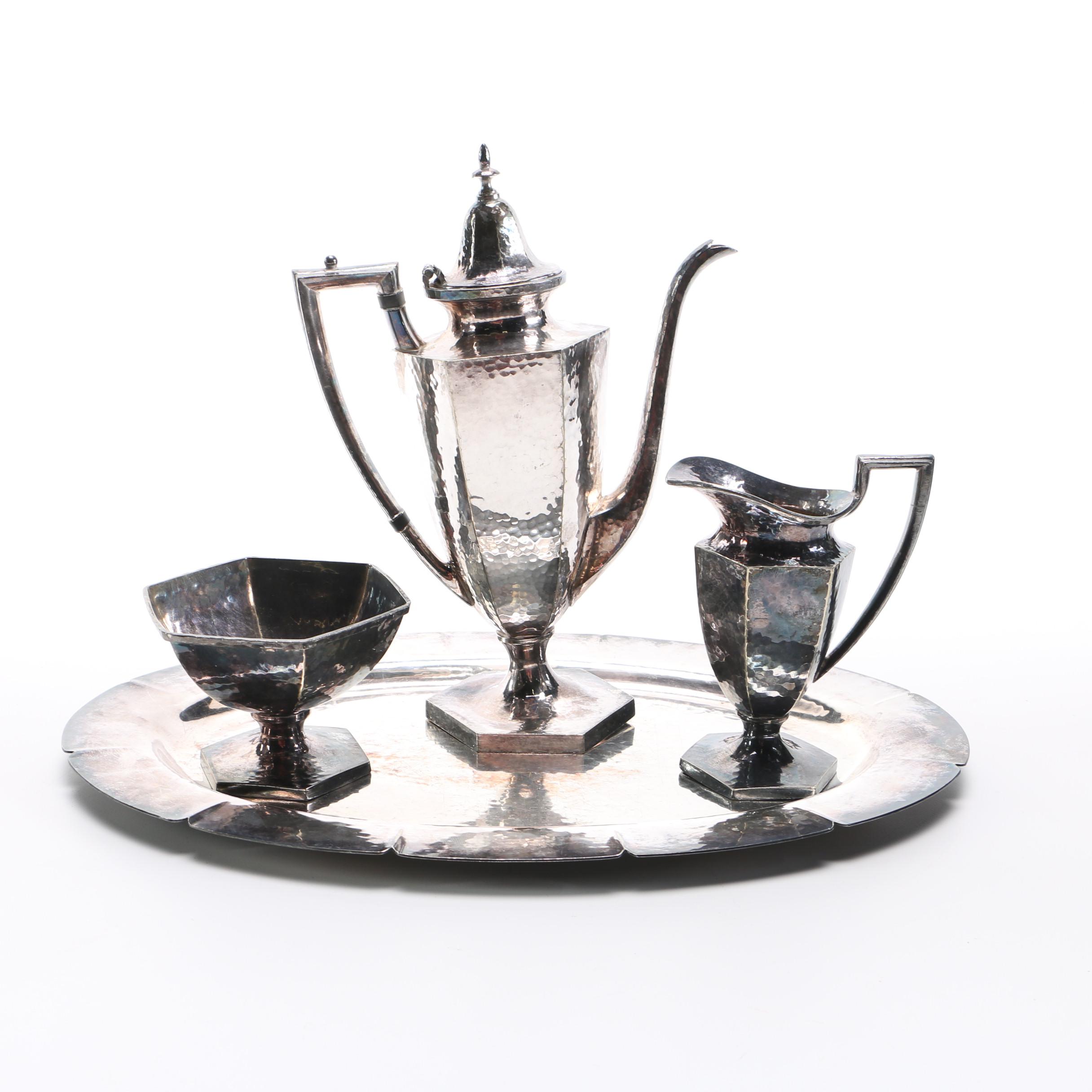 Derby Hammered Silver Plate Coffee Set and Webster Tray