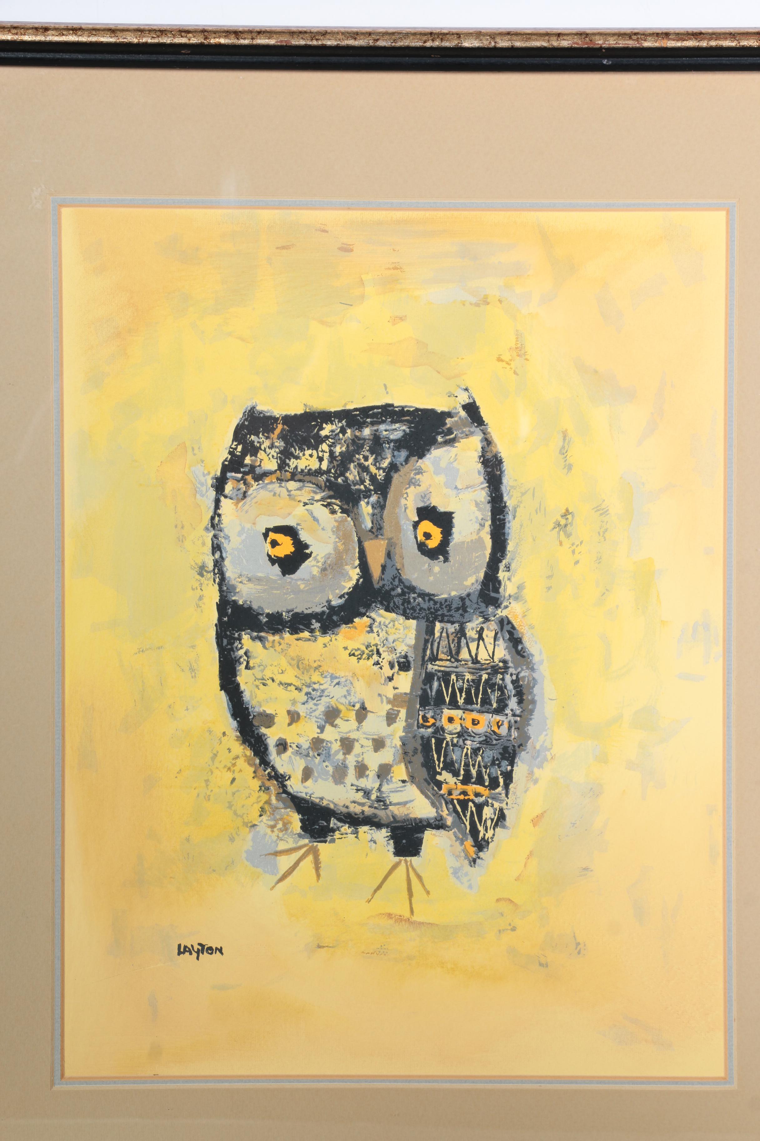 Serigraph After Margaret Layton Painting of Owl
