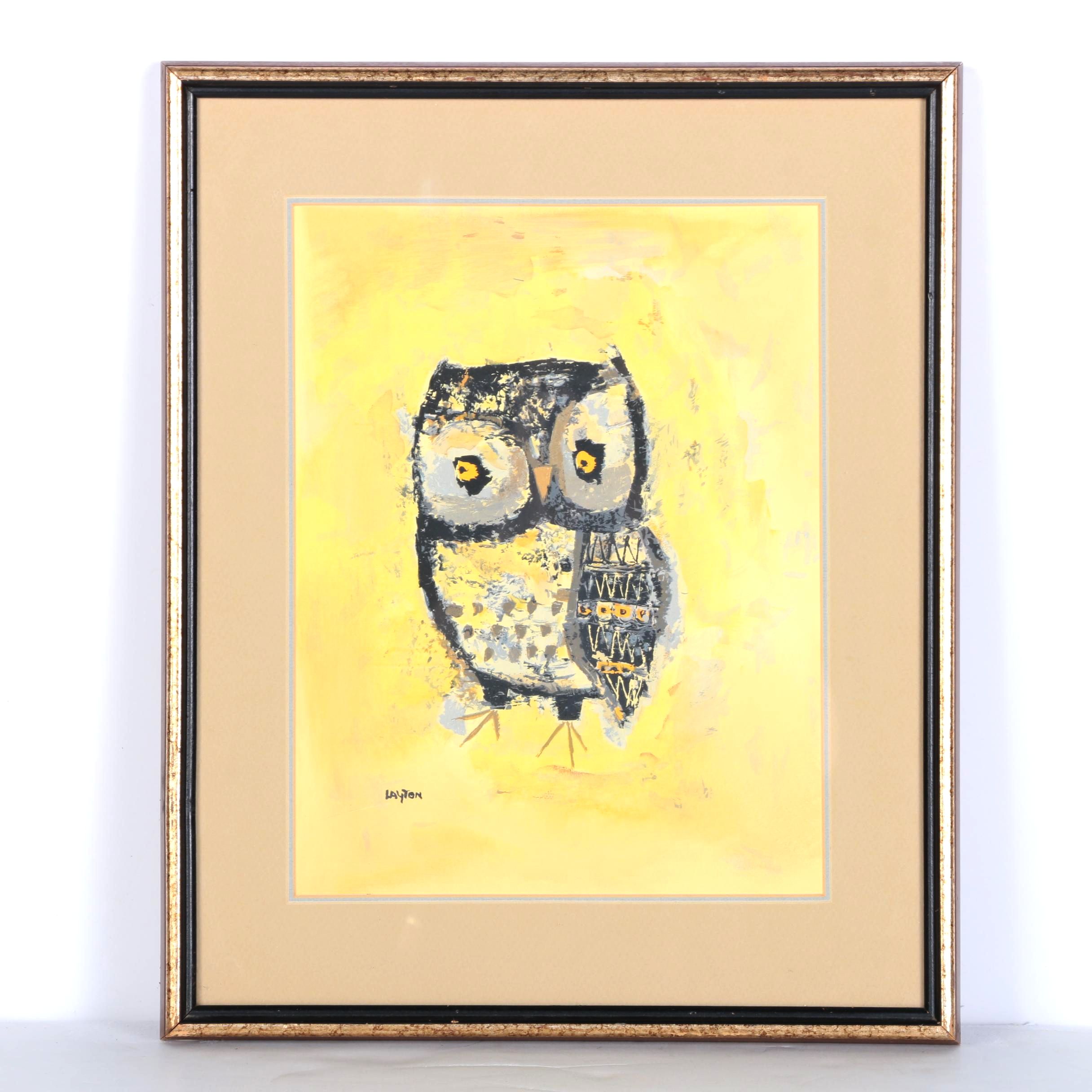 Serigraph After Margaret Layton Painting of Owl
