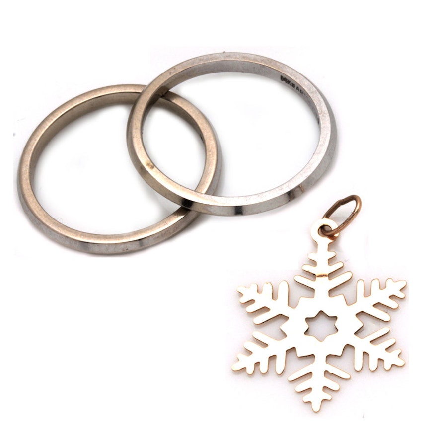 ArtCarved 14K White Gold Rings and 14K Yellow Gold Snowflake Pendant