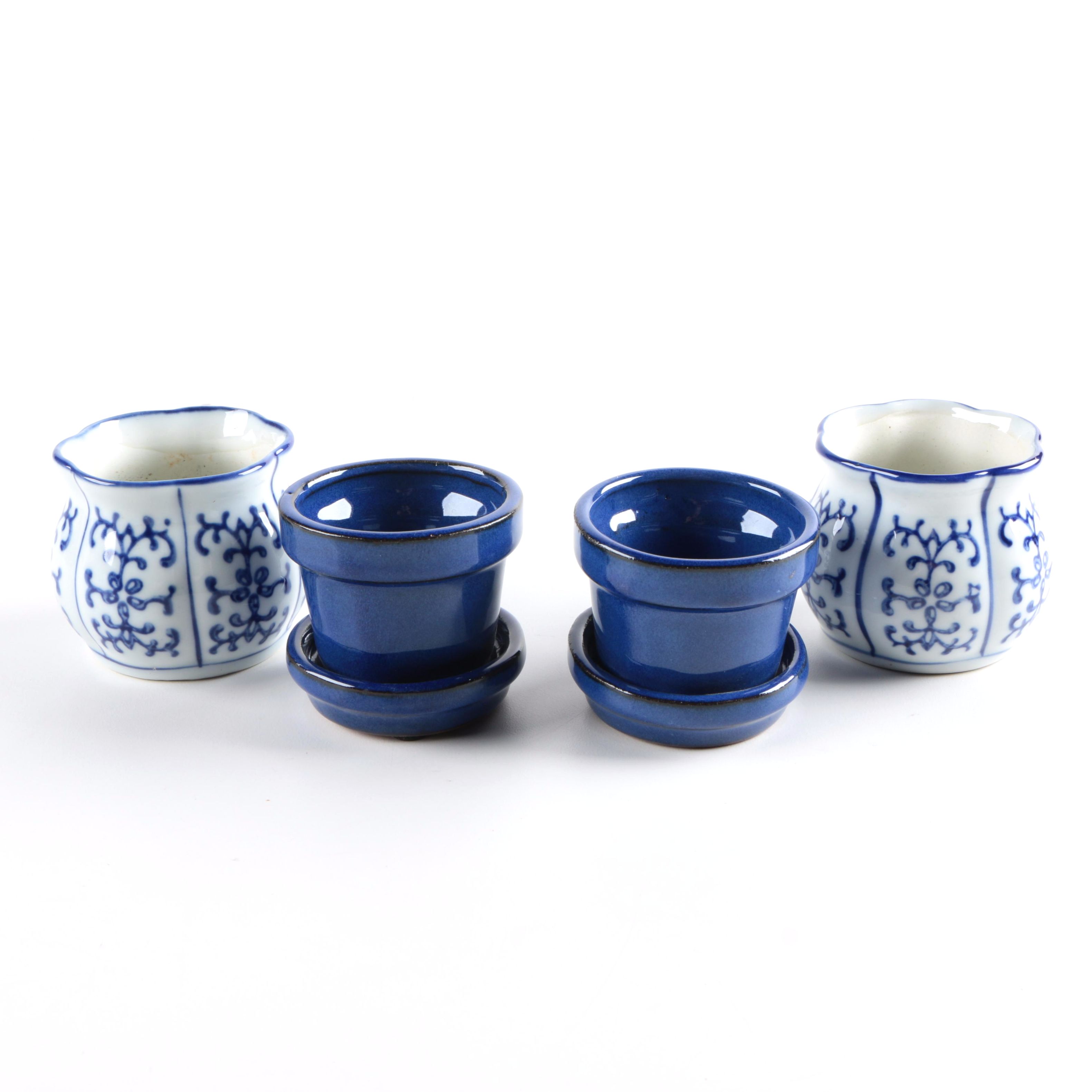 Collection of Blue Ceramic Pots