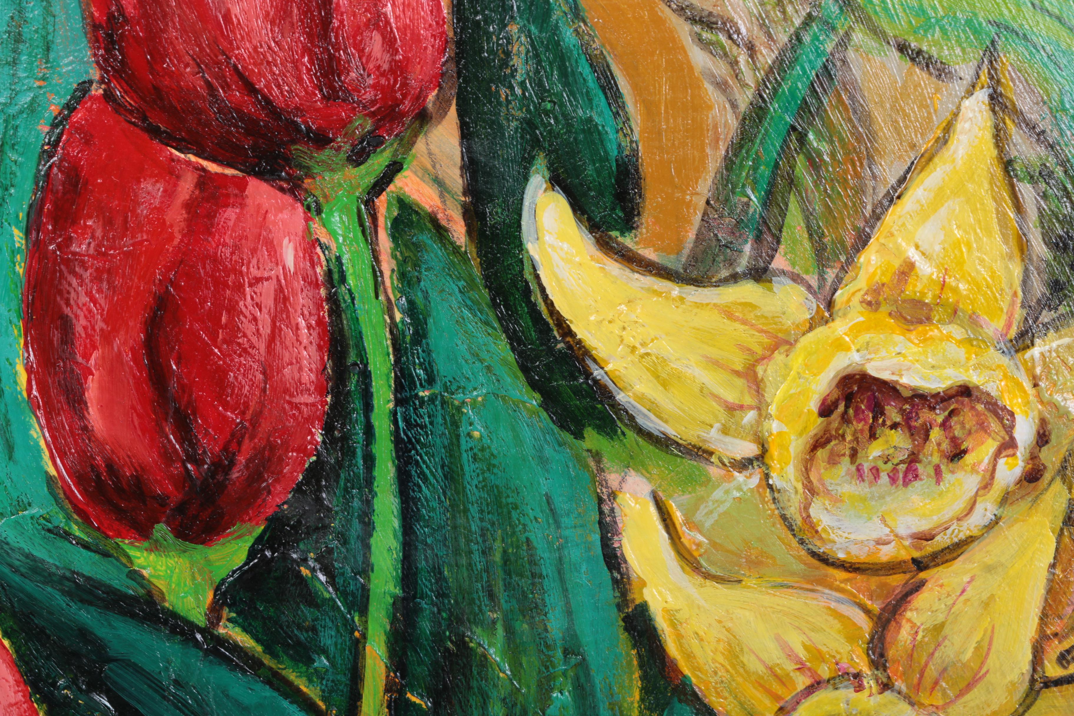 Emilio Pica Oil on Paper Still Life With Flowers