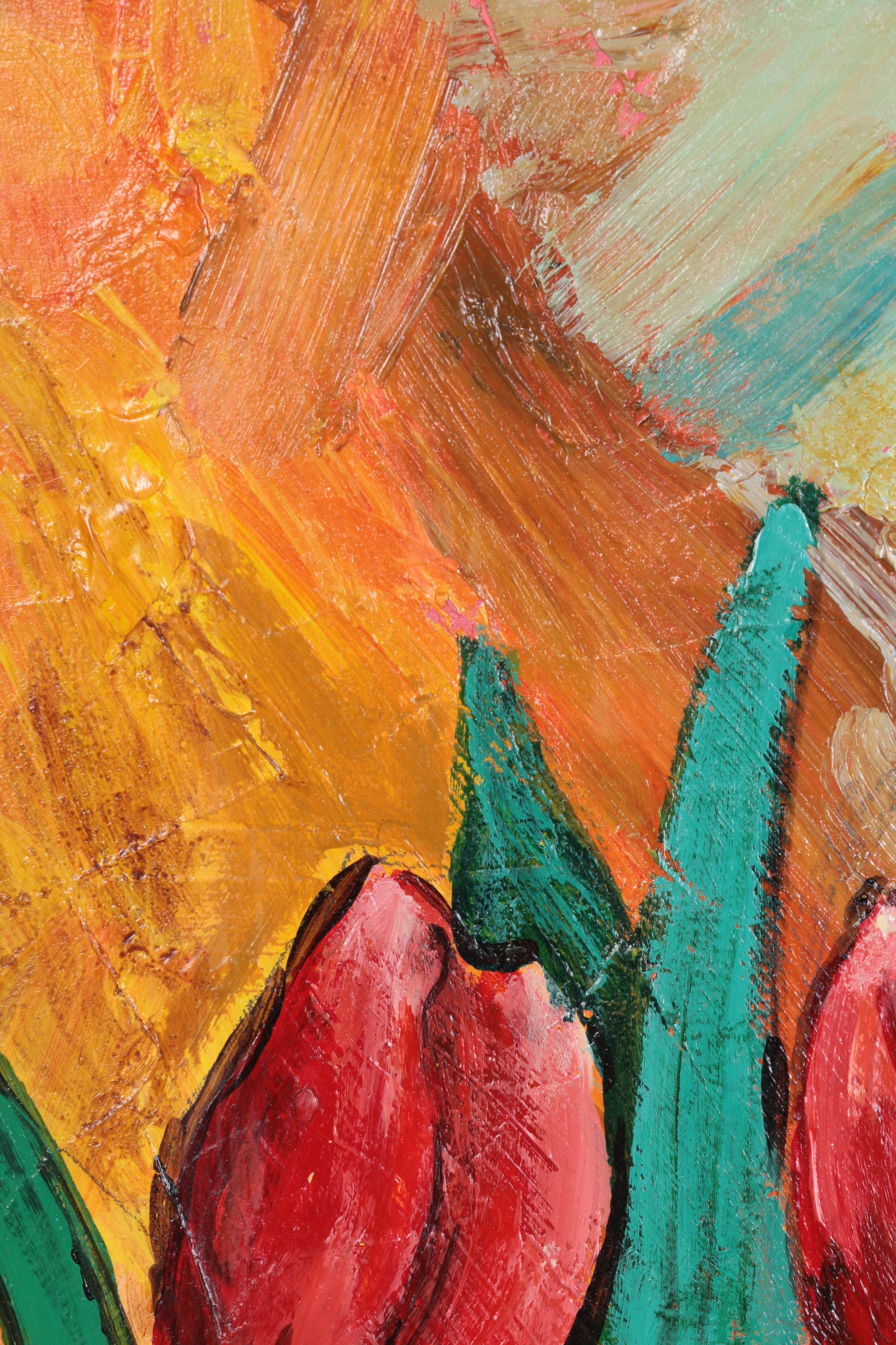 Emilio Pica Oil on Paper Still Life With Flowers