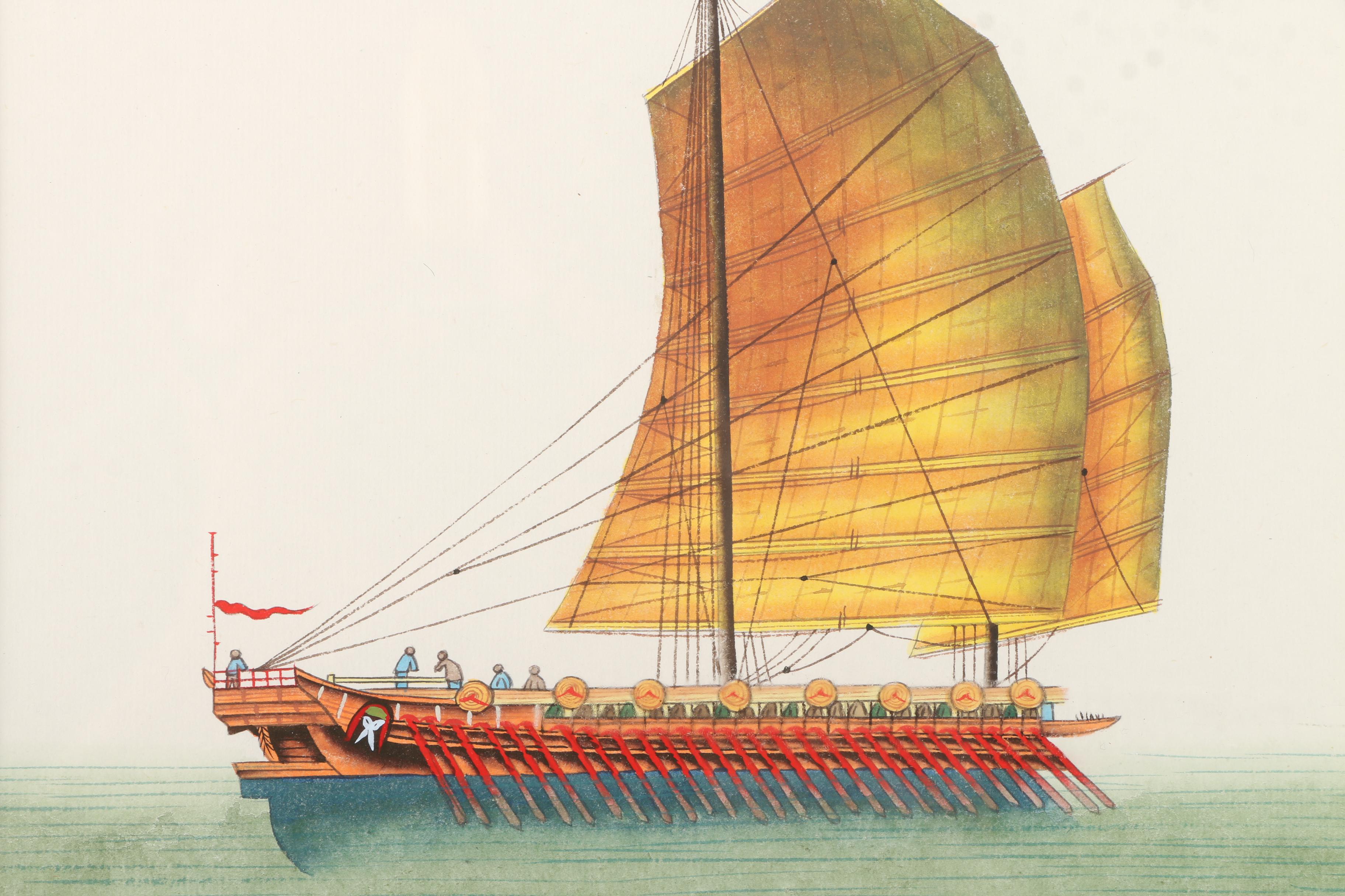 Watercolor of a Galley Sailing Ship