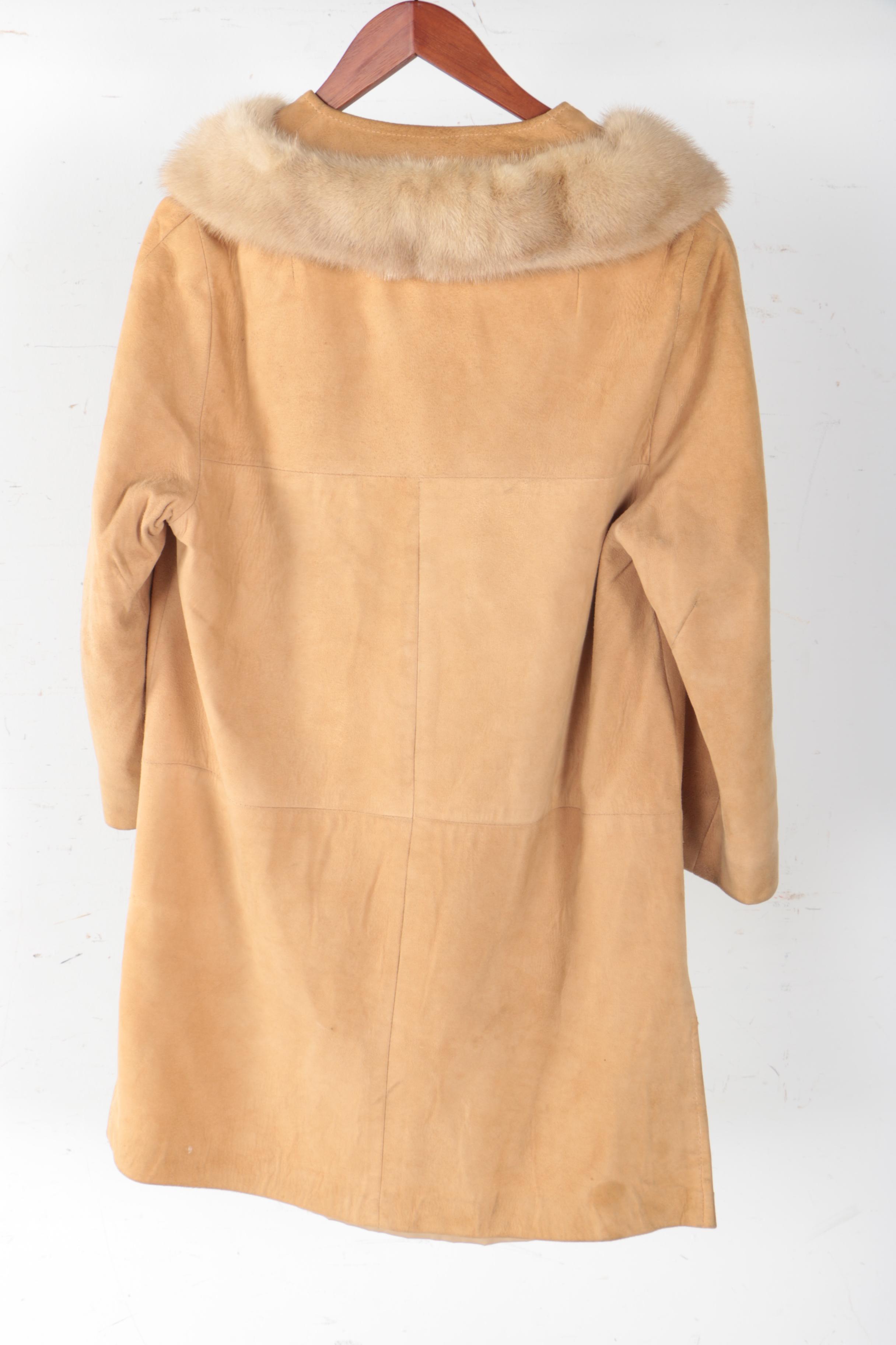Women's Suede Dress Coat with Mink Fur Collar