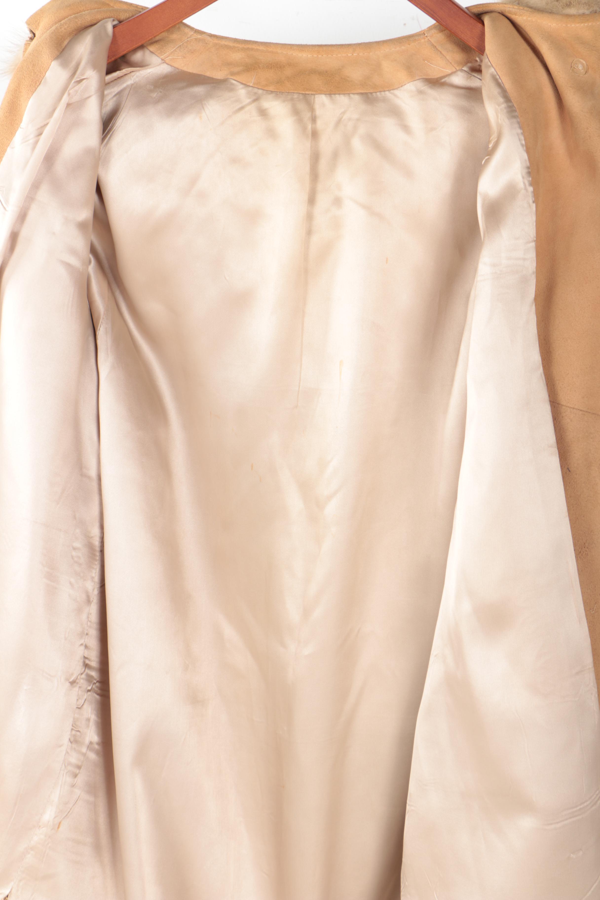 Women's Suede Dress Coat with Mink Fur Collar