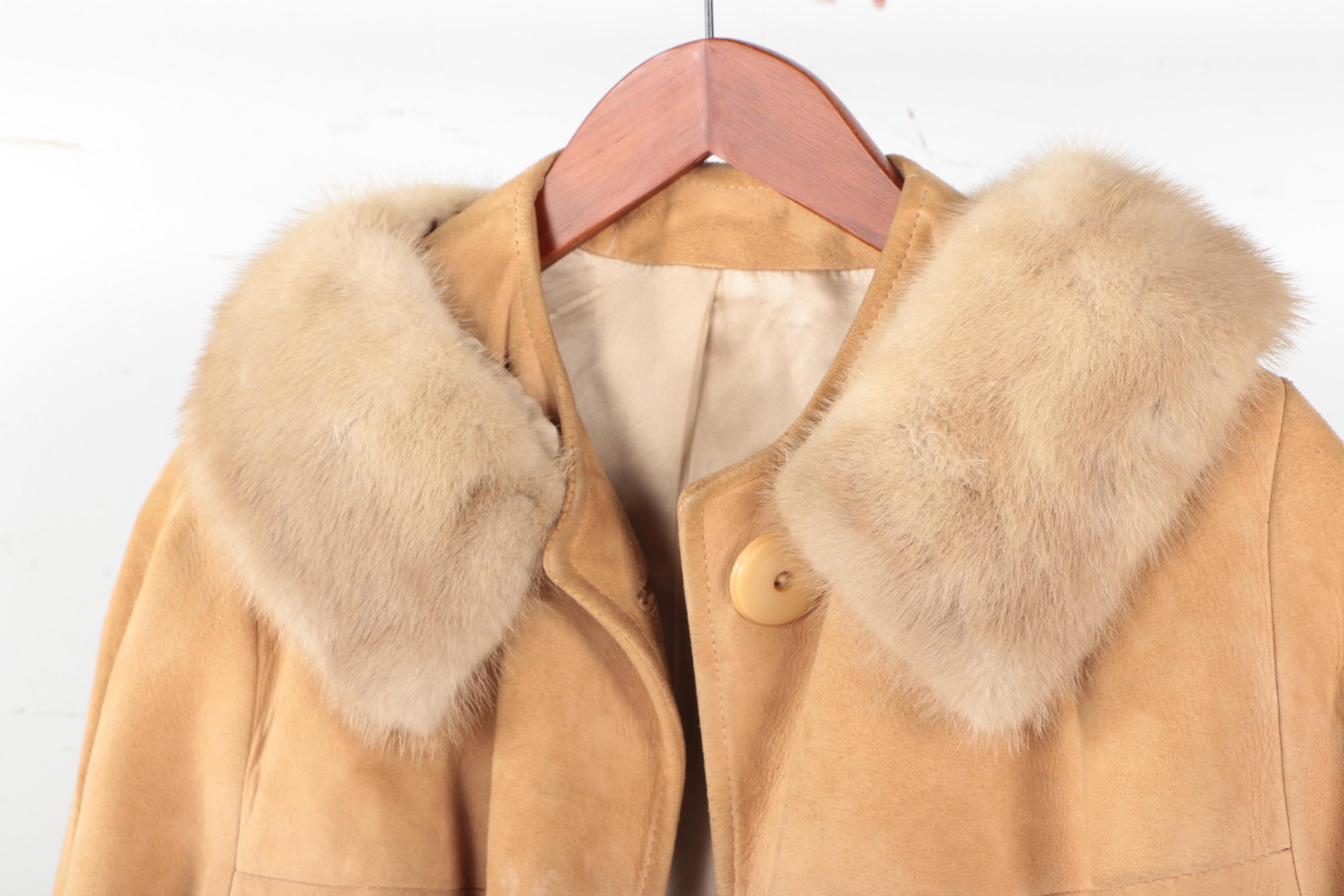 Women's Suede Dress Coat with Mink Fur Collar