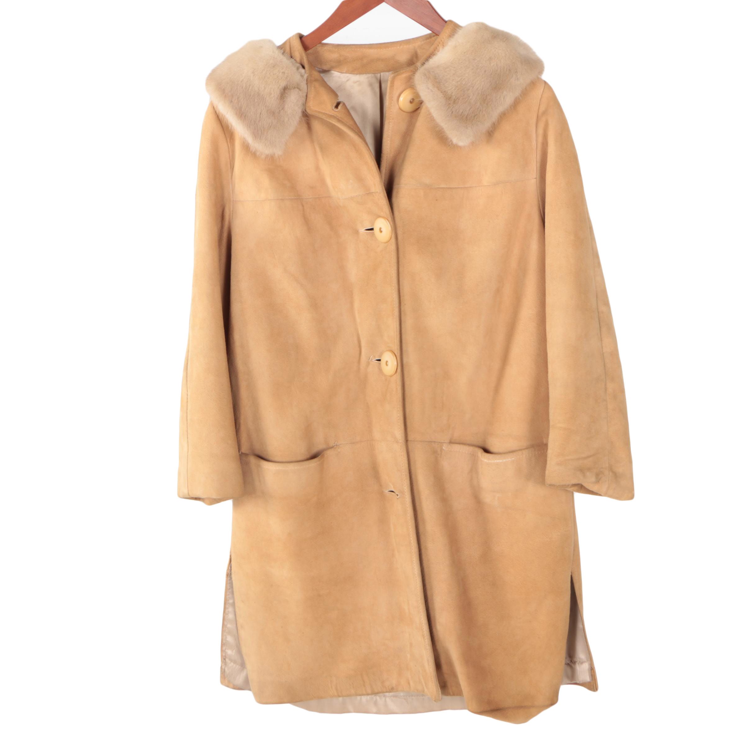Women's Suede Dress Coat with Mink Fur Collar
