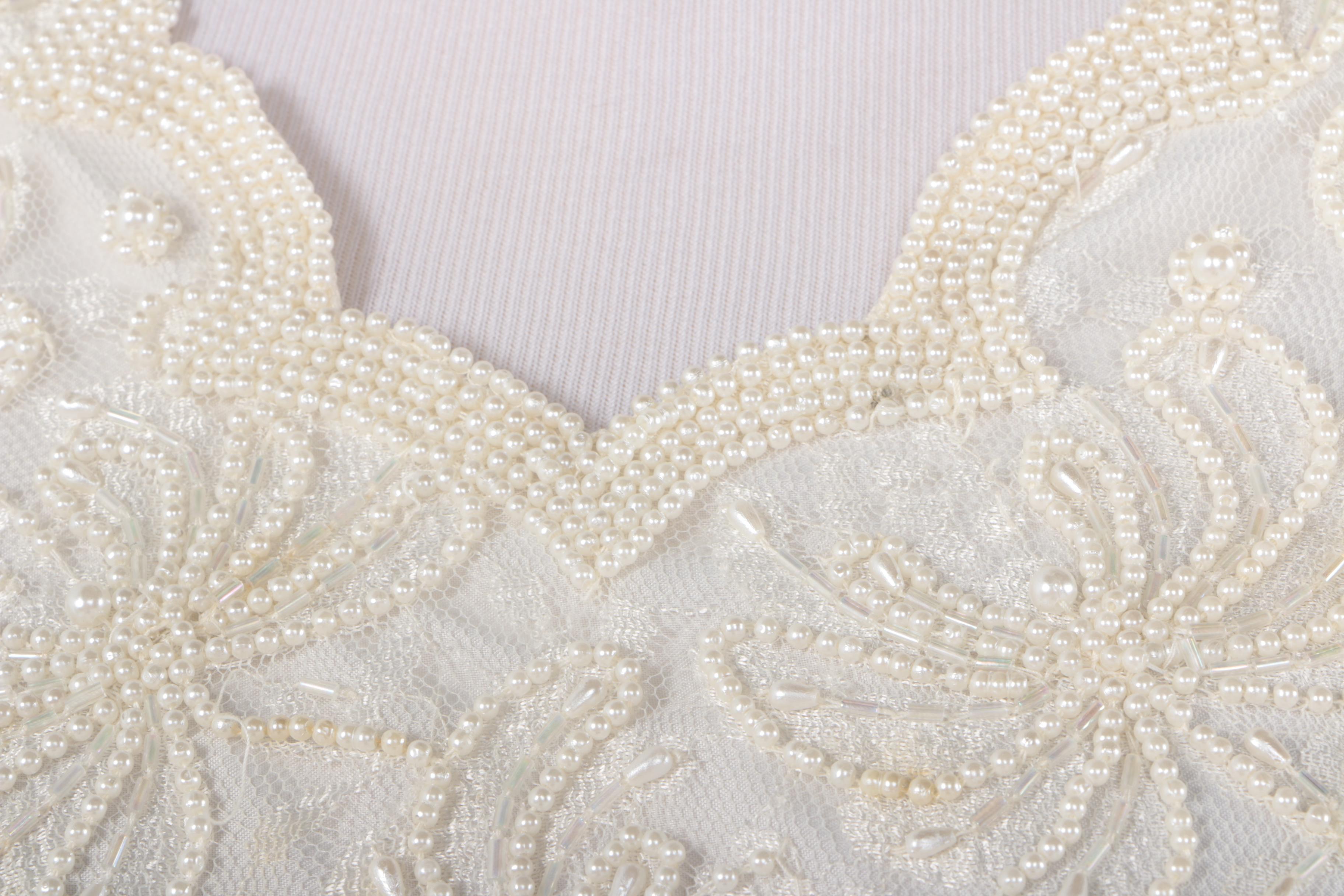 Laurence Kazar White Lace Beaded Top