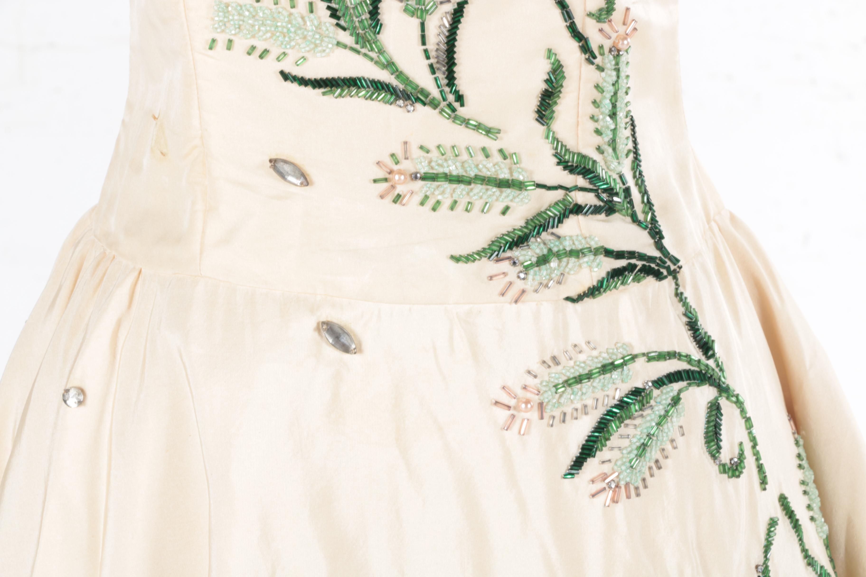 Vintage 1950's Silk Twill Dress with Beaded Accents