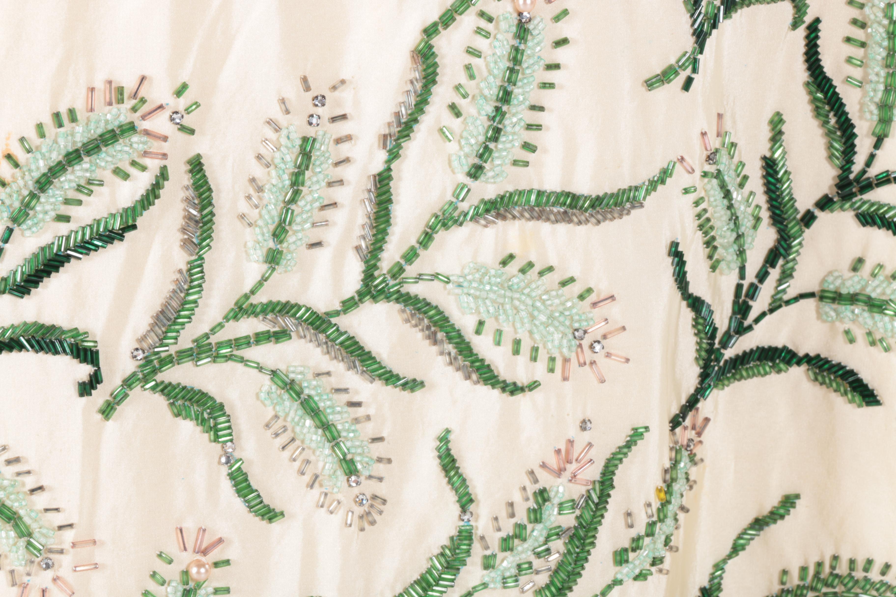 Vintage 1950's Silk Twill Dress with Beaded Accents