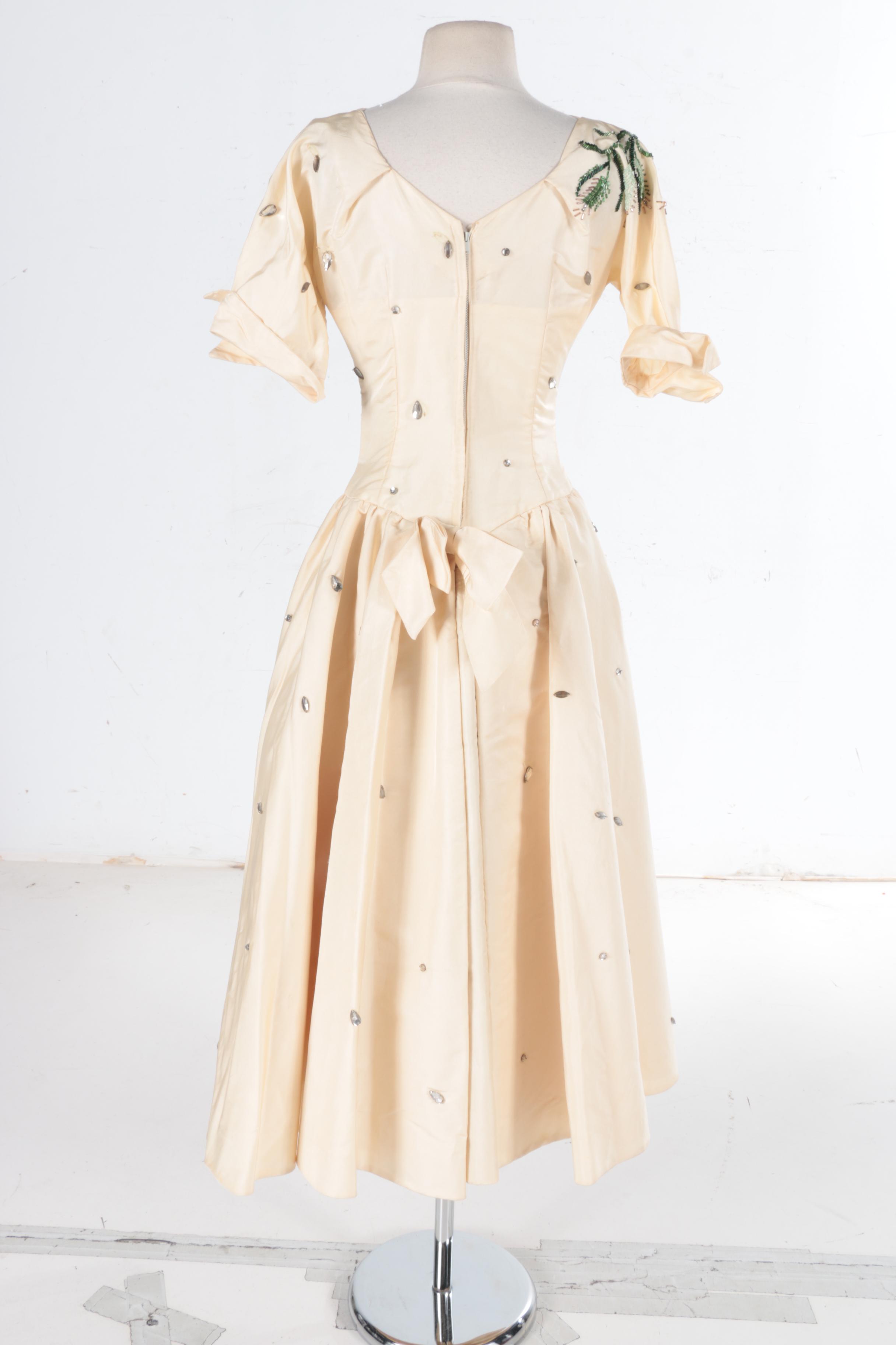 Vintage 1950's Silk Twill Dress with Beaded Accents
