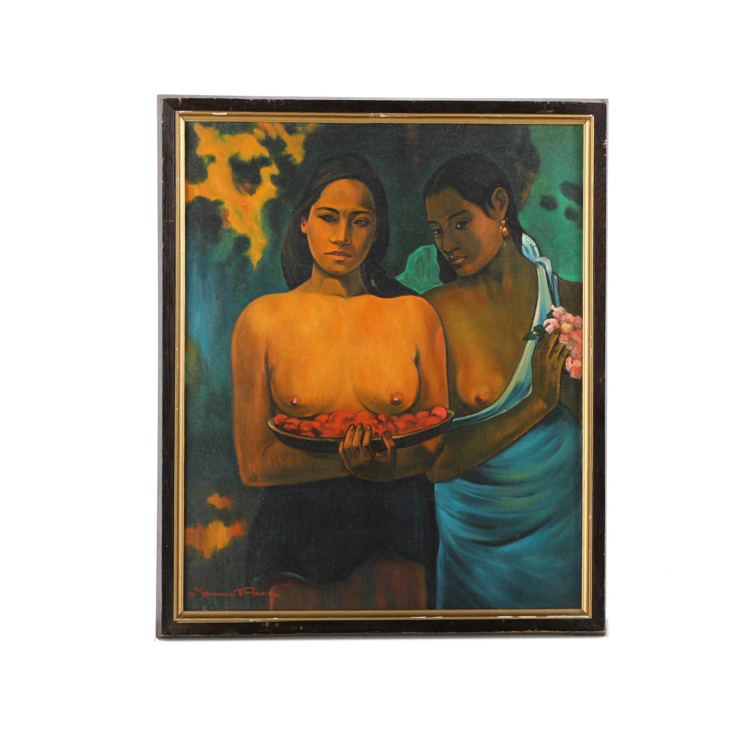 Oil Copy Painting on Canvas After Paul Gauguin's "Two Tahitian Women"