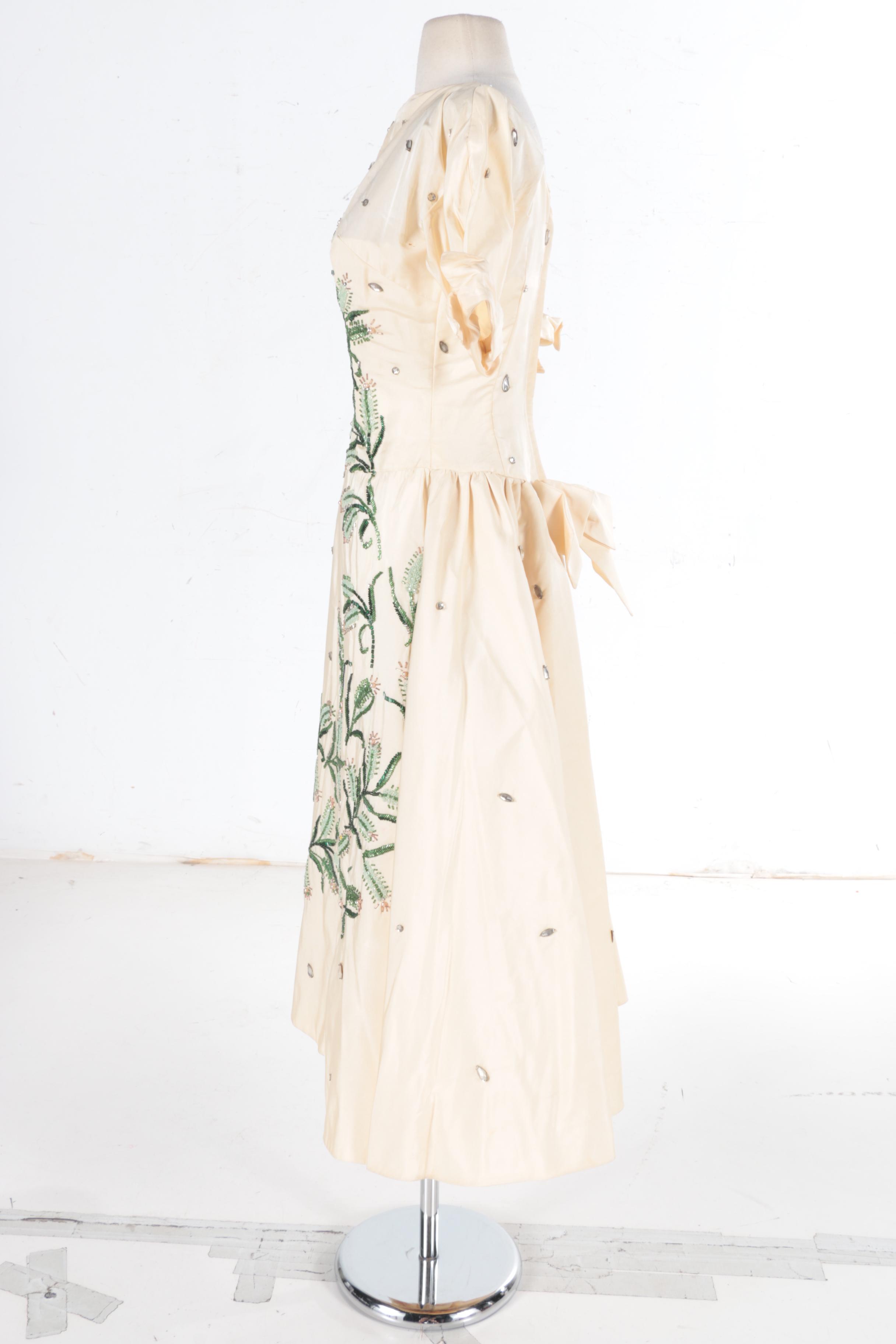 Vintage 1950's Silk Twill Dress with Beaded Accents