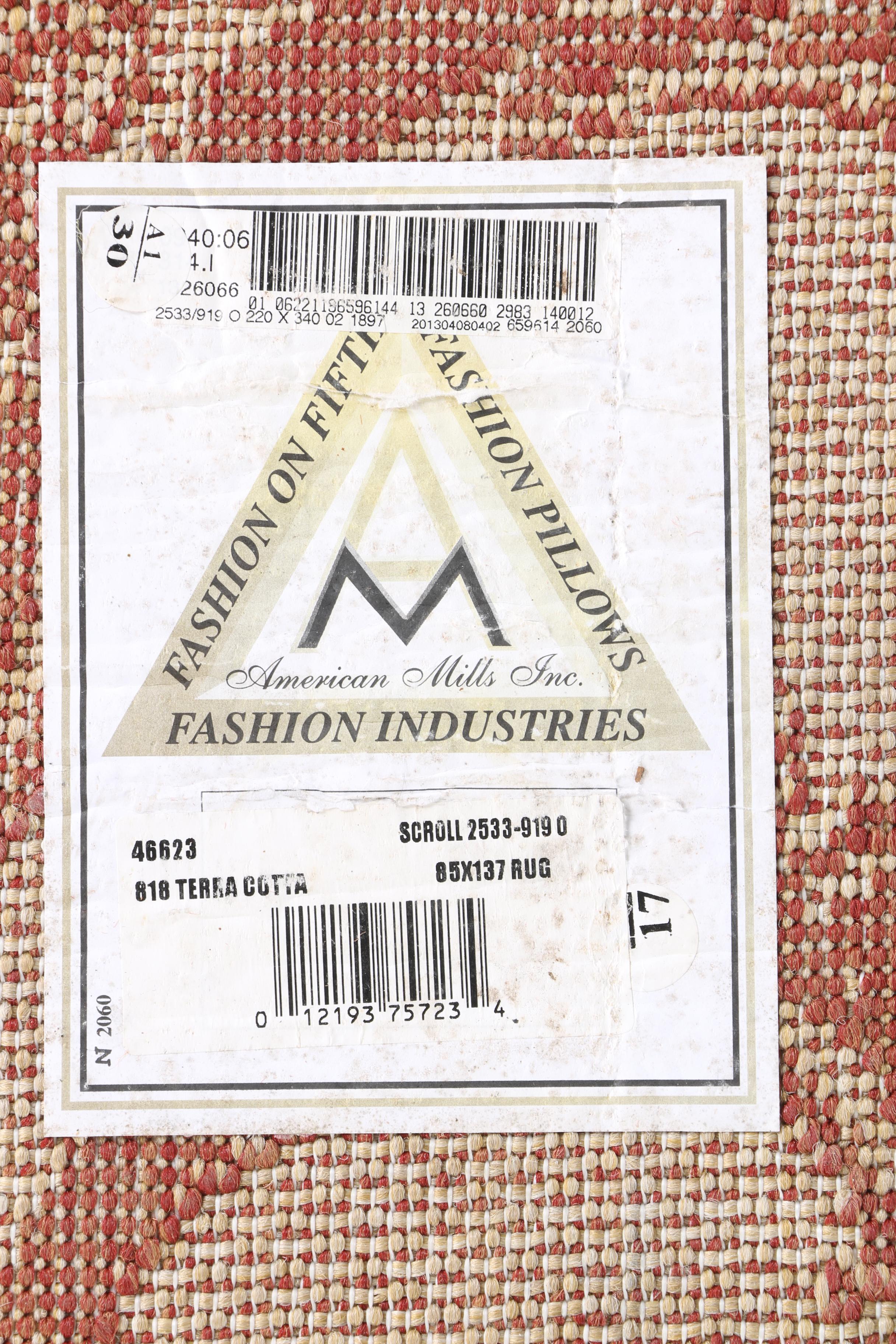 Machine Made American Mills Inc. "Terra Cotta Scroll" Area Rug