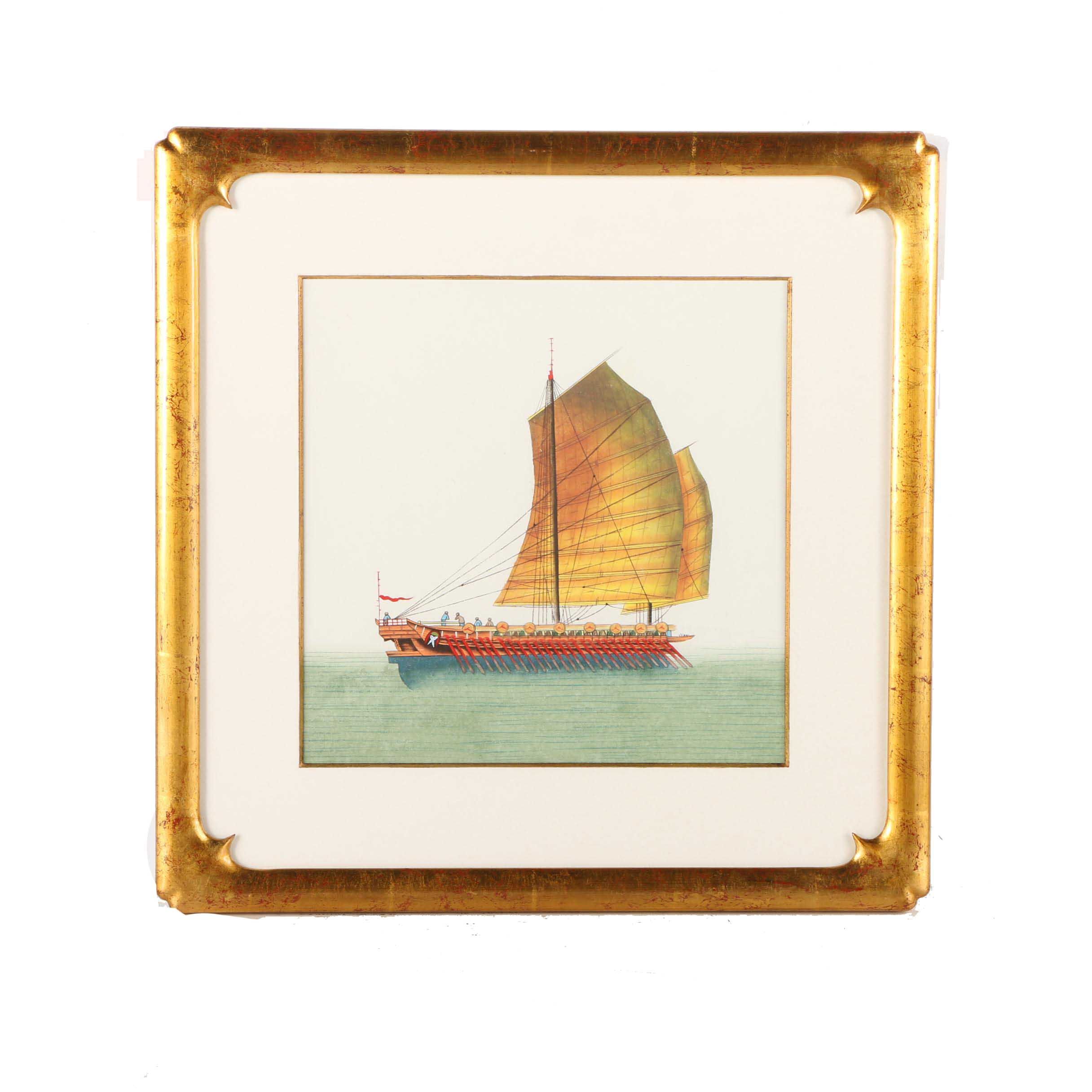 Watercolor of a Galley Sailing Ship