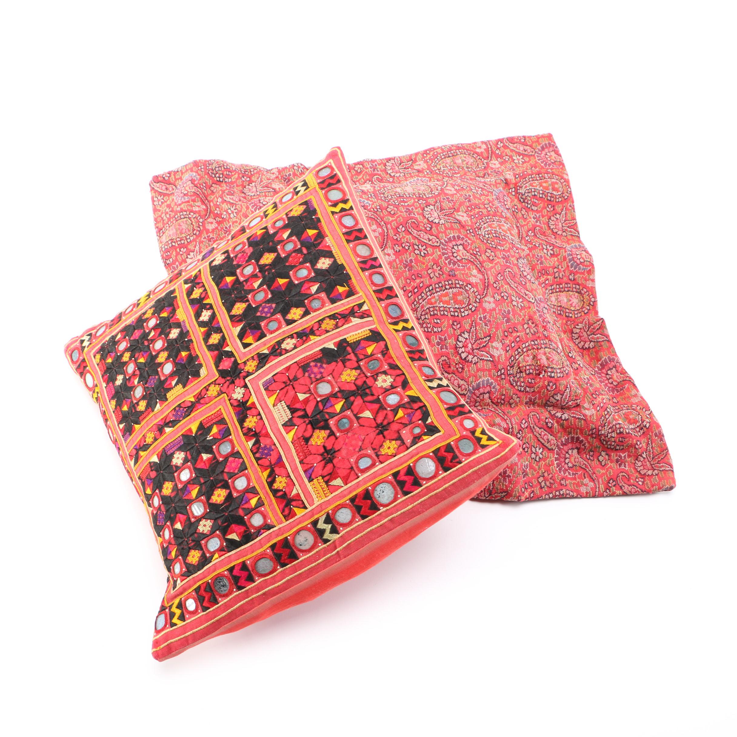 Brightly Colored Mirrored and Paisley Throw Pillows