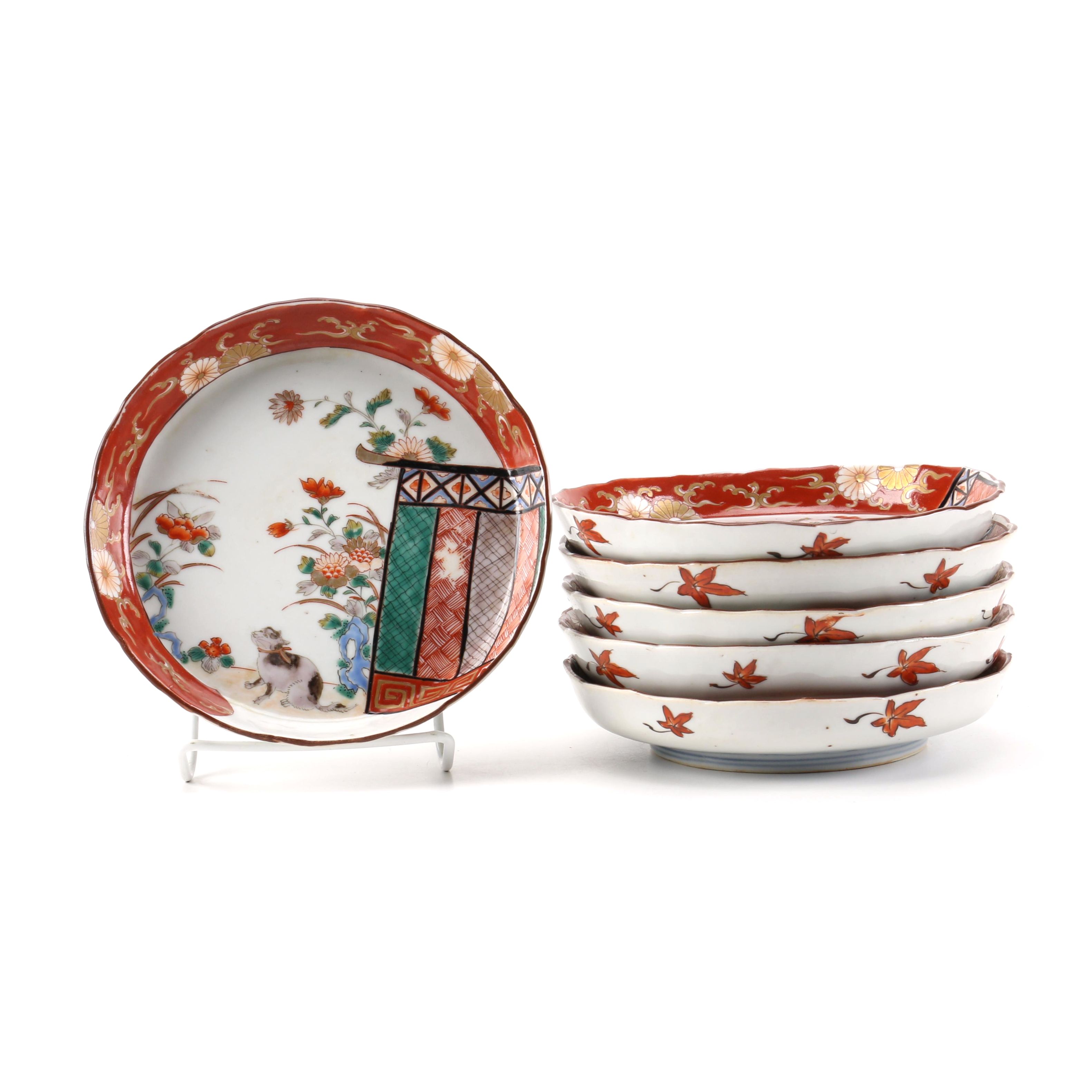 Set of East Asian Red and White Plates