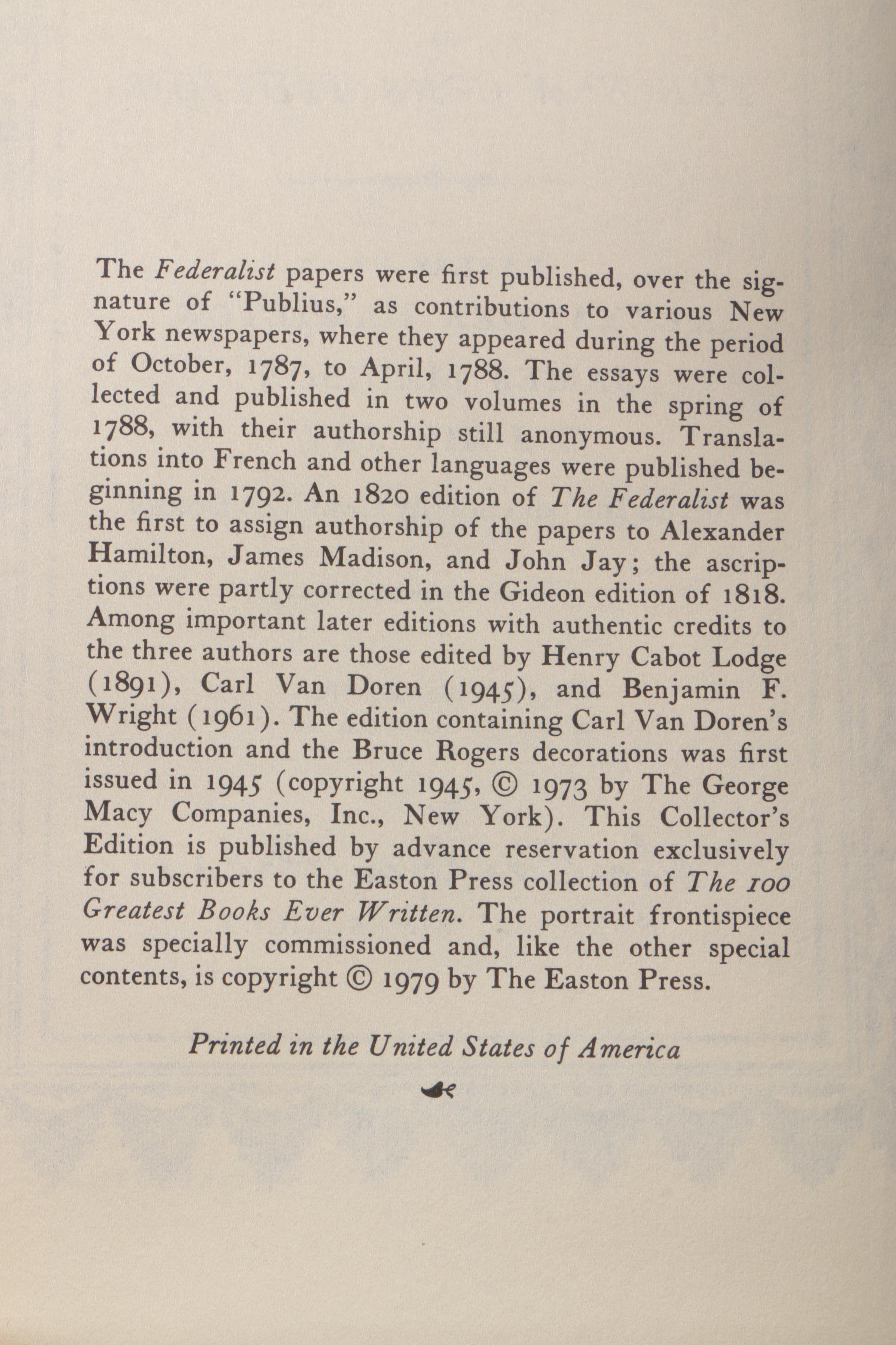 Easton Press Collector's Edition Books by U.S. Founding Fathers