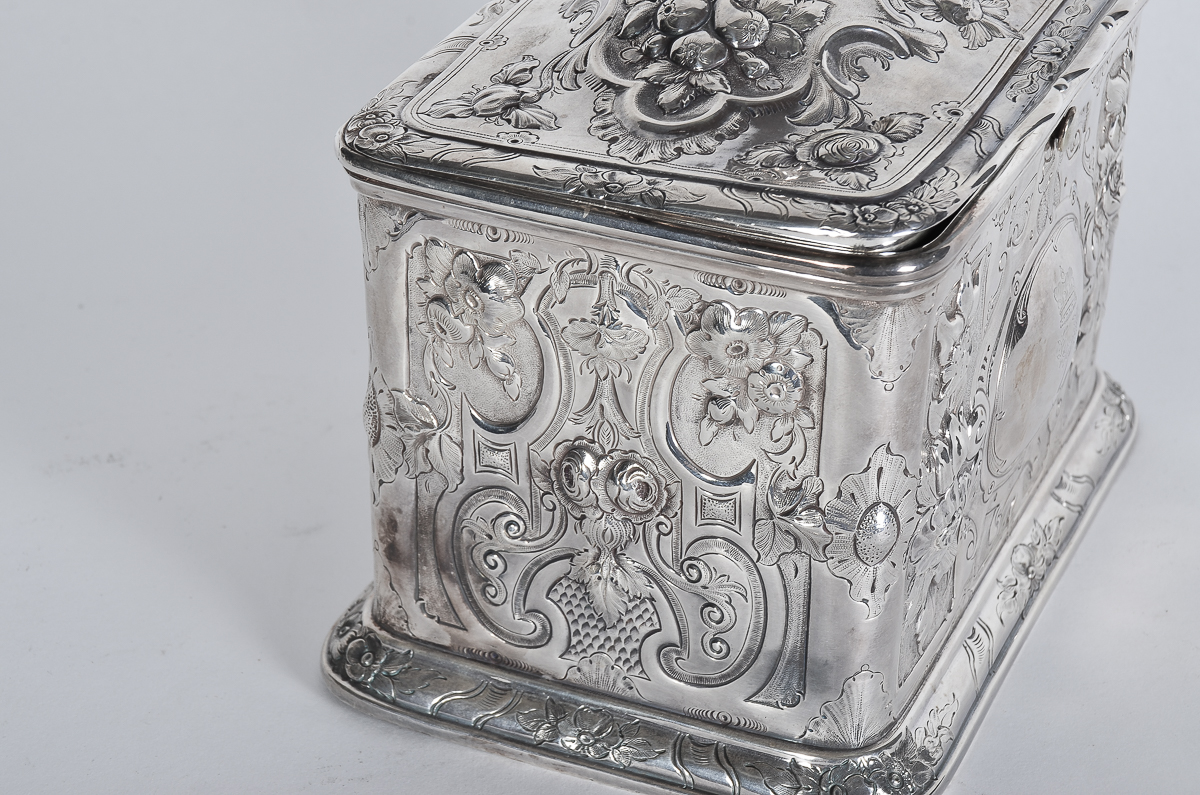 Antique English Silver Plate Repousse Trinket Box