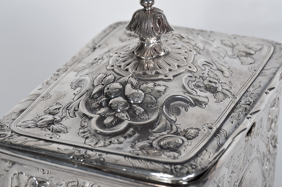Antique English Silver Plate Repousse Trinket Box