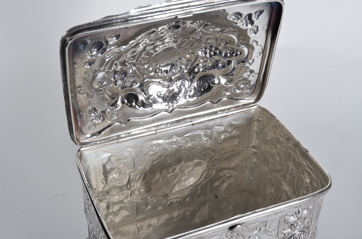 Antique English Silver Plate Repousse Trinket Box