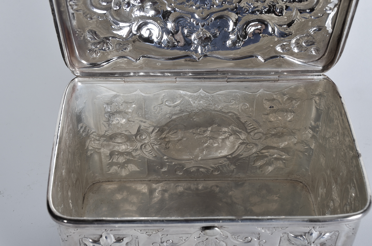 Antique English Silver Plate Repousse Trinket Box