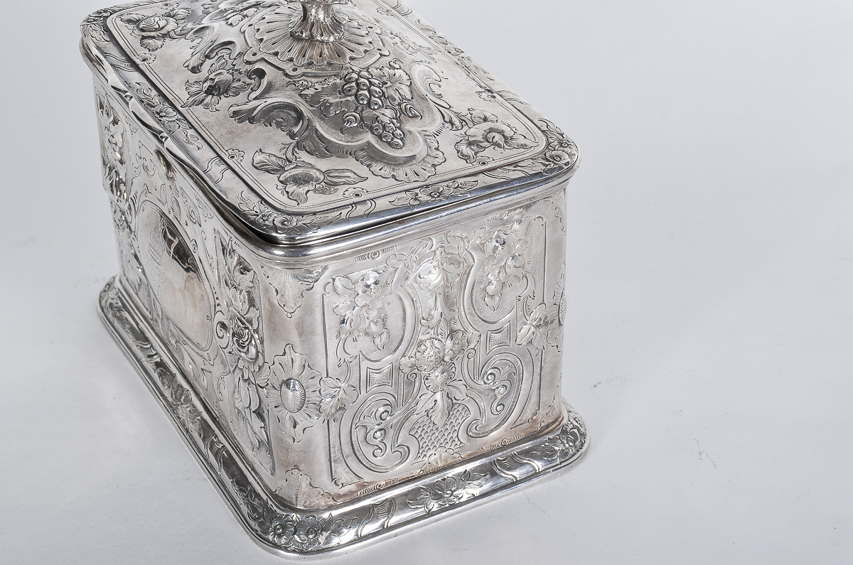 Antique English Silver Plate Repousse Trinket Box