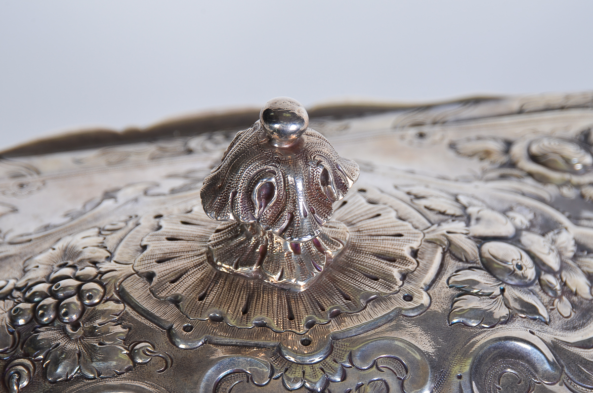 Antique English Silver Plate Repousse Trinket Box