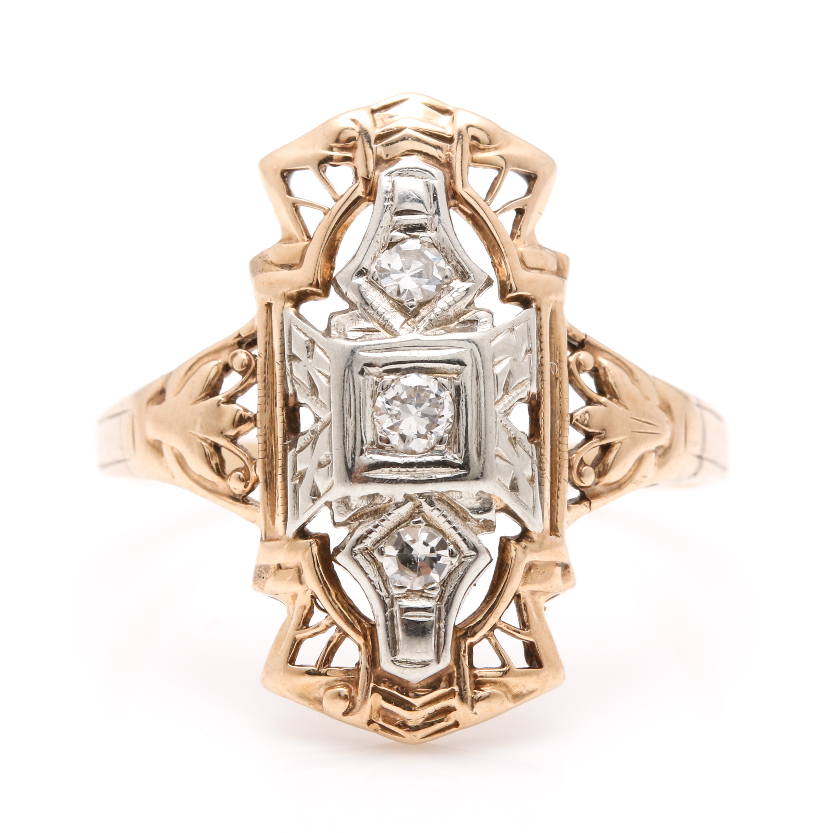 14K Yellow and White Gold Diamond Ring