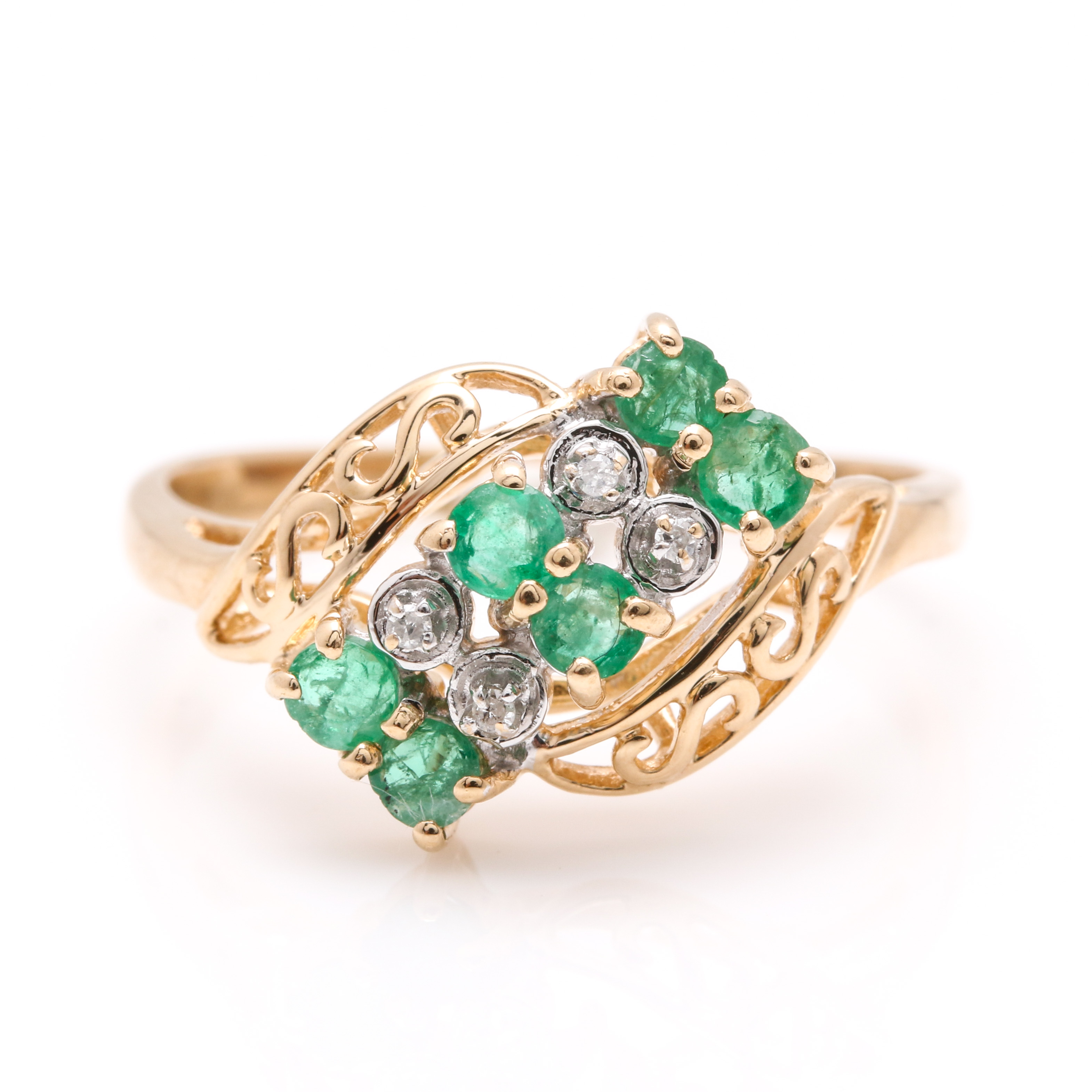 14K Yellow Gold Emerald and Diamond Ring