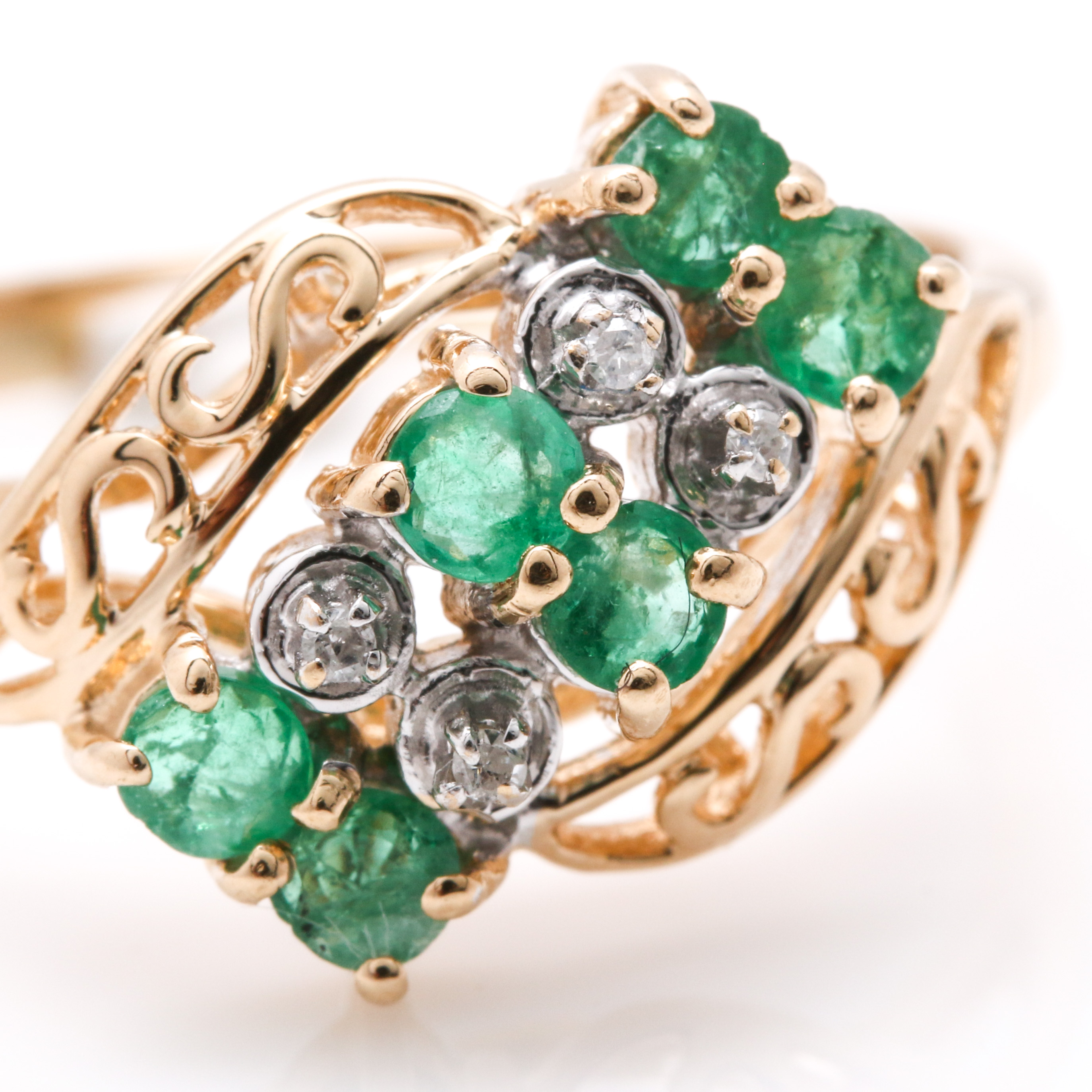14K Yellow Gold Emerald and Diamond Ring